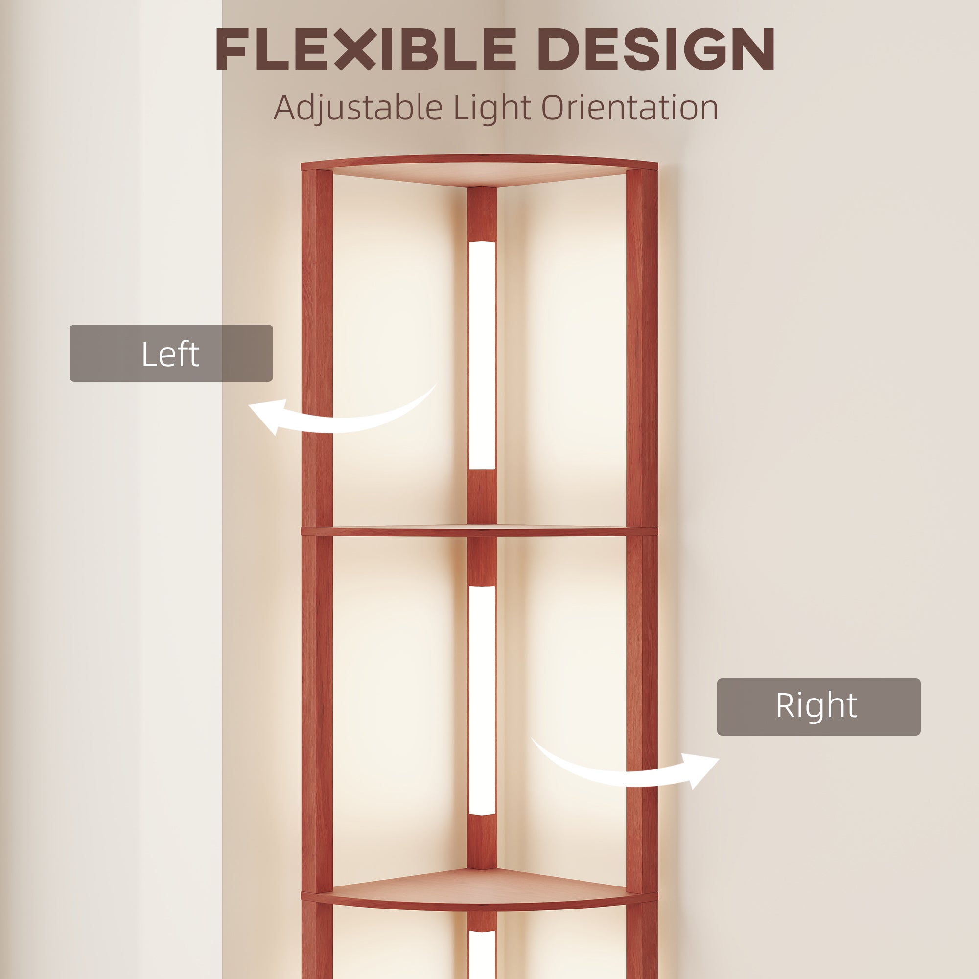 HOMCOM Corner Floor Lamp for Living Room Bedroom with Dimmable Warm White LED Light, Modern Tall Standing Lamp, Brown - North Peak Garden Furniture