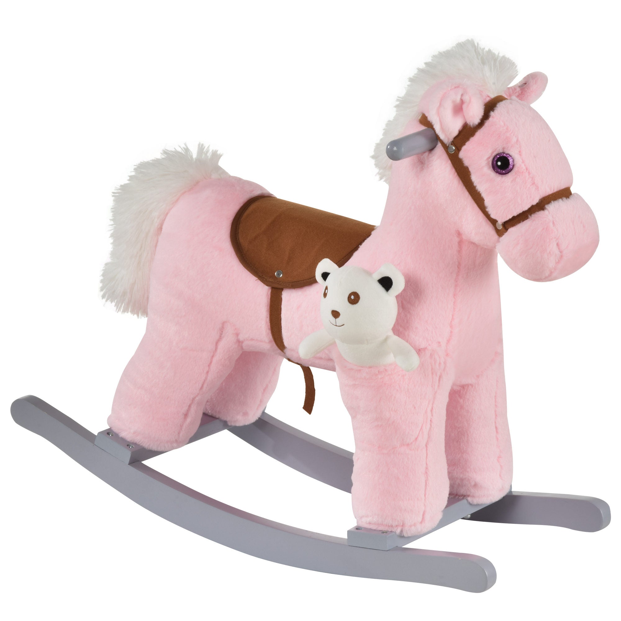 HOMCOM Kids Plush Ride-On Rocking Horse Toy Rocker with Plush Toy Realistic Sounds for Child 18-36 Months Pink - North Peak Garden Furniture