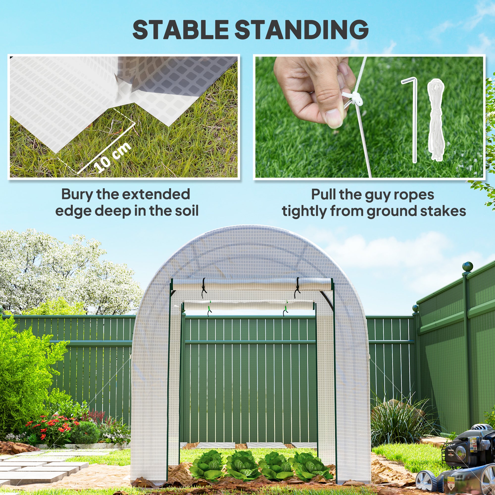 Outsunny 180 x 180cm Walk-In Polytunnel Greenhouse - White - North Peak Garden Furniture