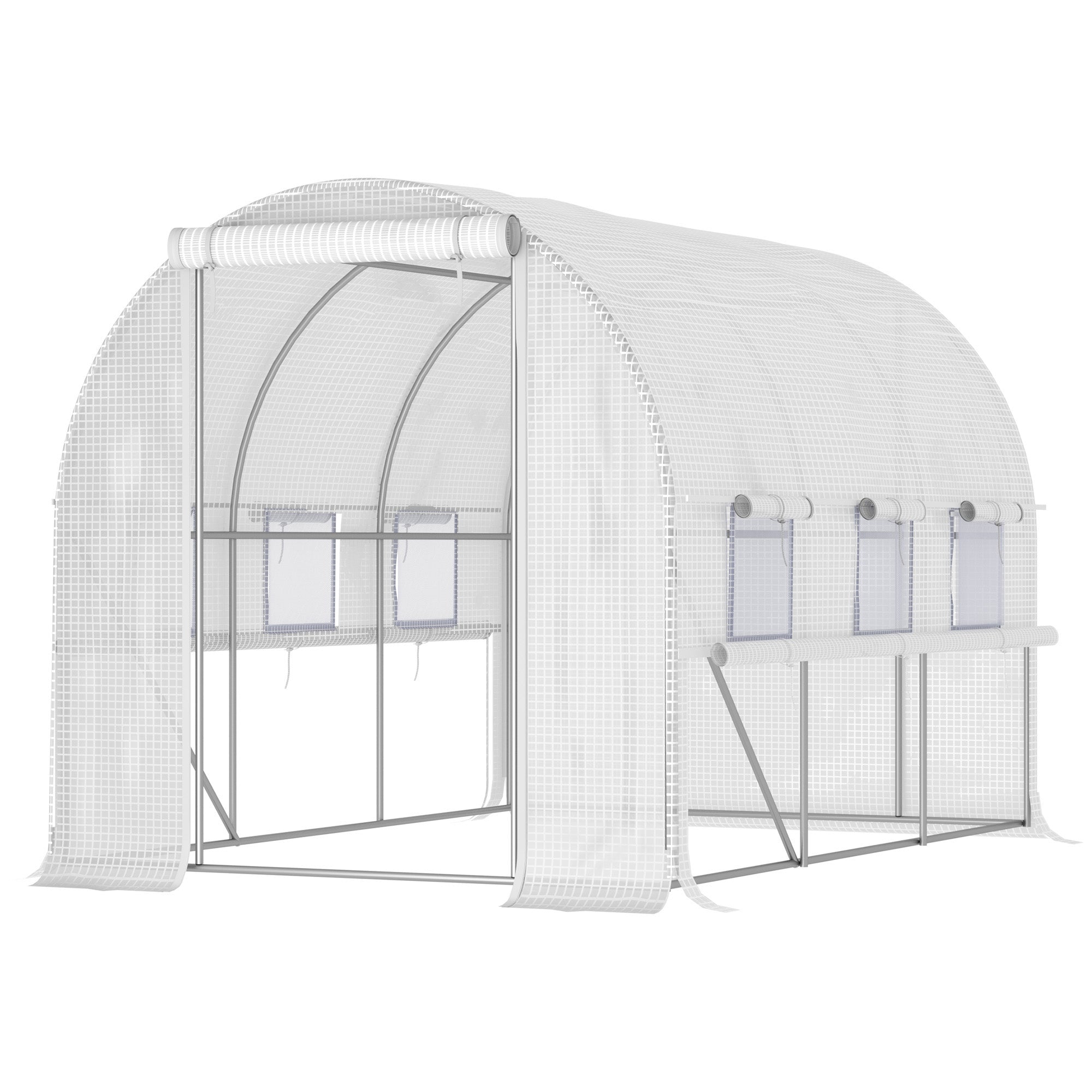 Outsunny Walk-in Polytunnel Greenhouse Green House with Roll-up Sidewalls, UV-resistant PE Cover, 3 x 2 x 2m, White - North Peak Garden Furniture
