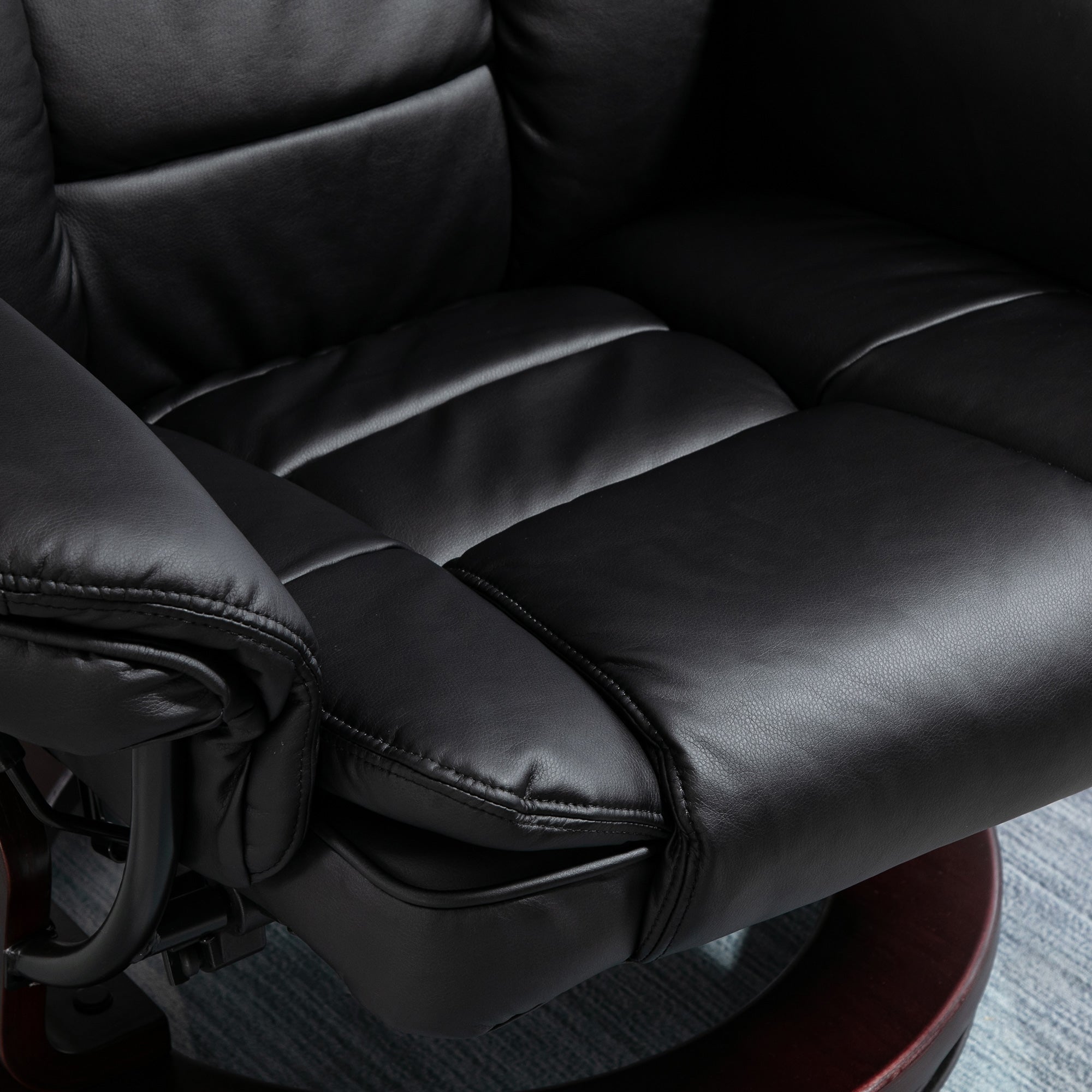 HOMCOM Manual Recliner and Footrest Set PU Leather Leisure Lounge Chair Armchair with Swivel Wood Base, Black - North Peak Garden Furniture