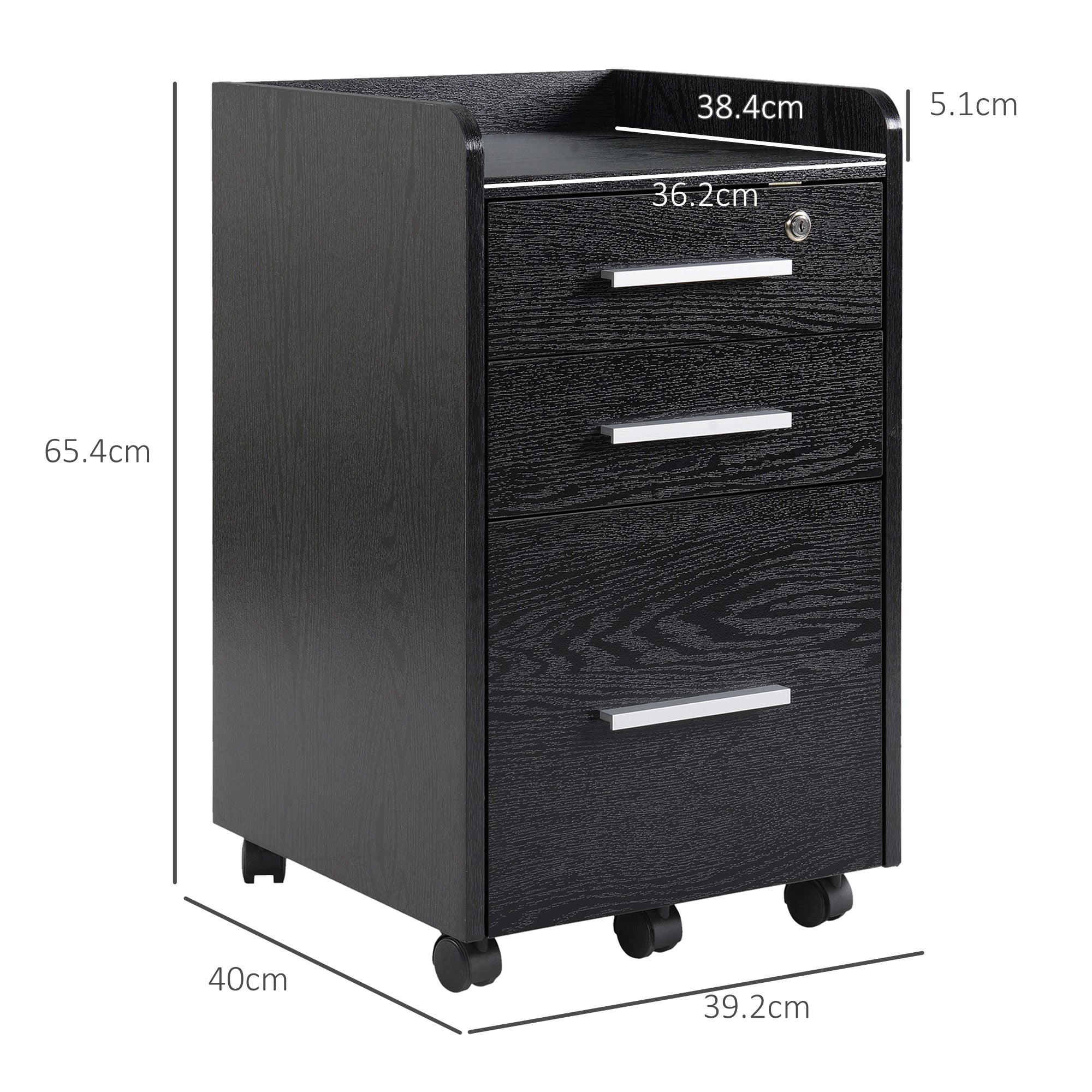 HOMCOM Three-Drawer Lockable Filing Cabinet - Black - North Peak Garden Furniture