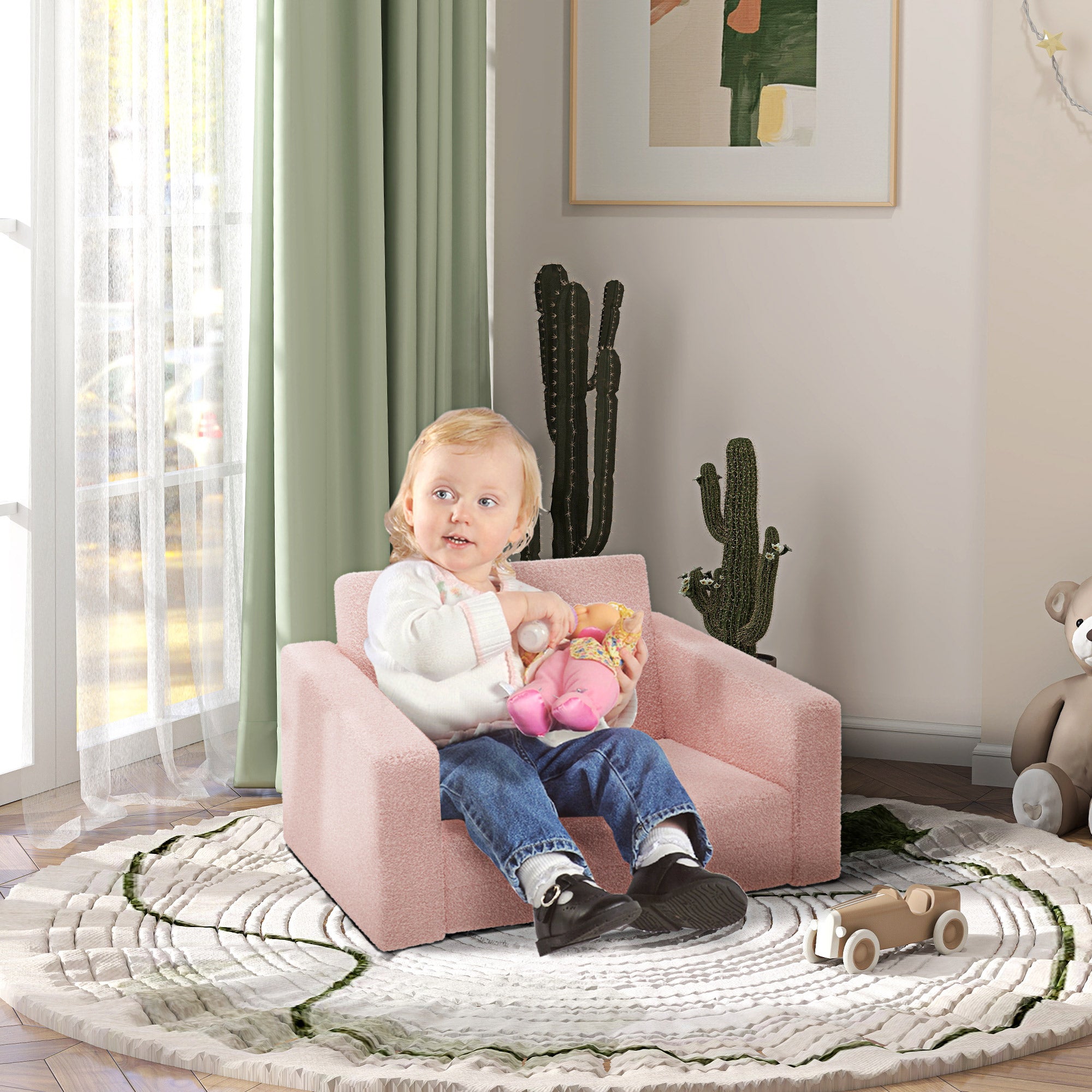 AIYAPLAY 2 in 1 Kids Armchair, Foldable Recliner for 1.5-3 Years Old, Pink - North Peak Garden Furniture