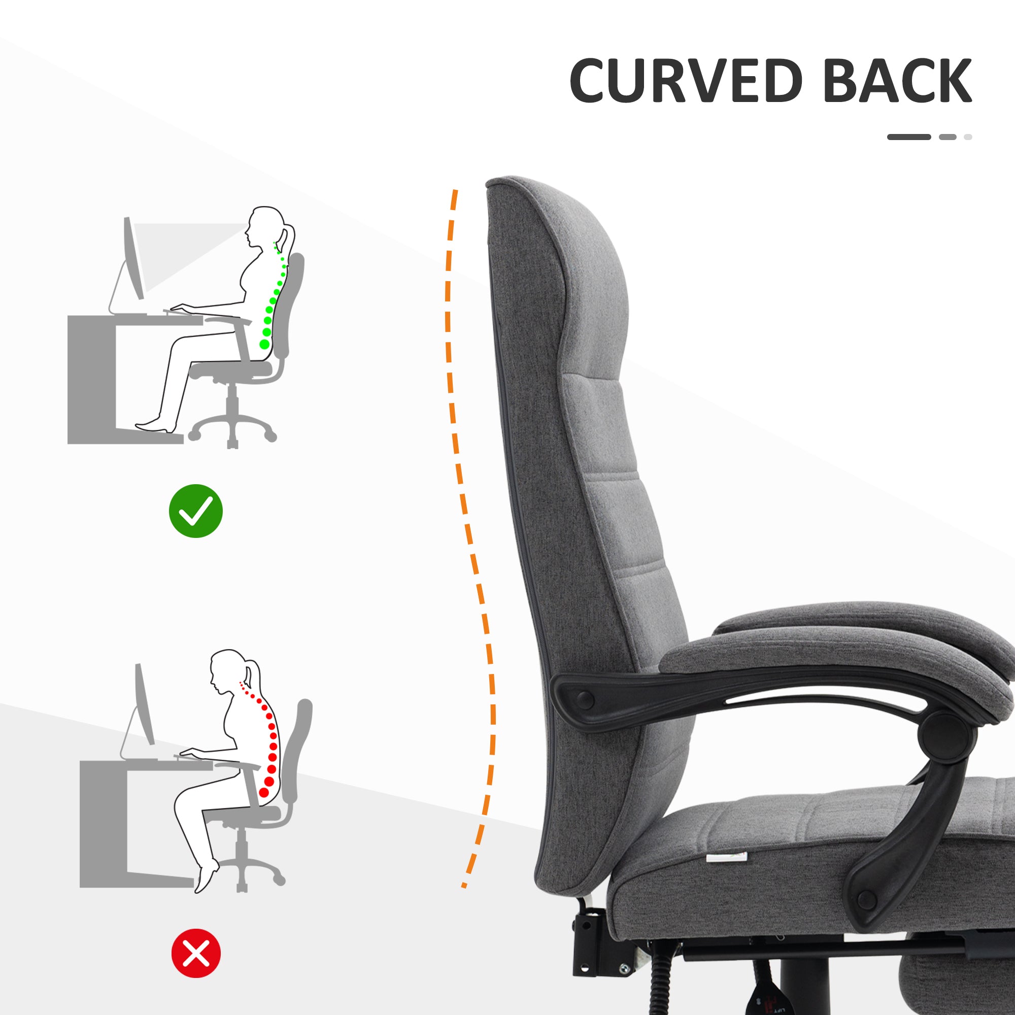 Vinsetto Office Chair, Computer Desk Chair, Fabric Swivel Chair with Adjustable Height and Rolling Wheels for Home Office Work Study, Grey - North Peak Garden Furniture