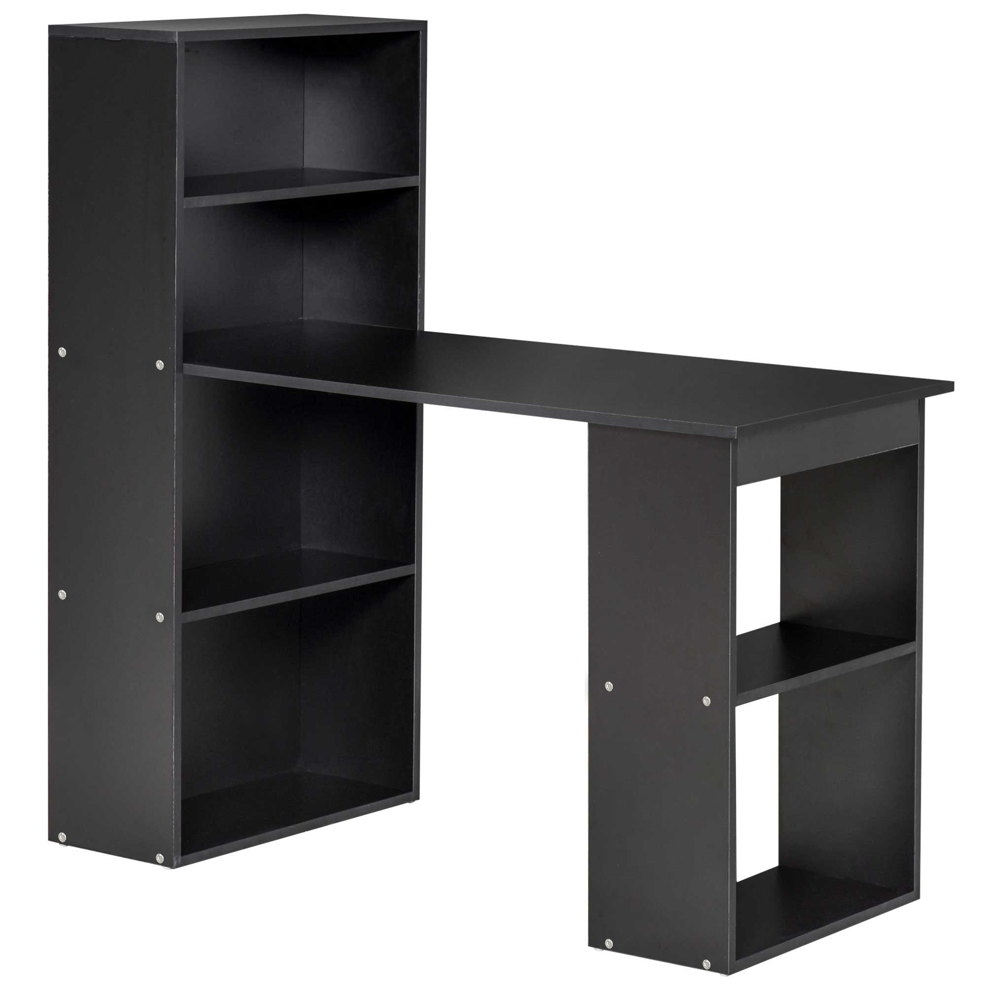 HOMCOM 120cm Modern Computer Desk Bookshelf Study Table Workstation PC Laptop Writing Home Office 6 Shelves Black - North Peak Garden Furniture
