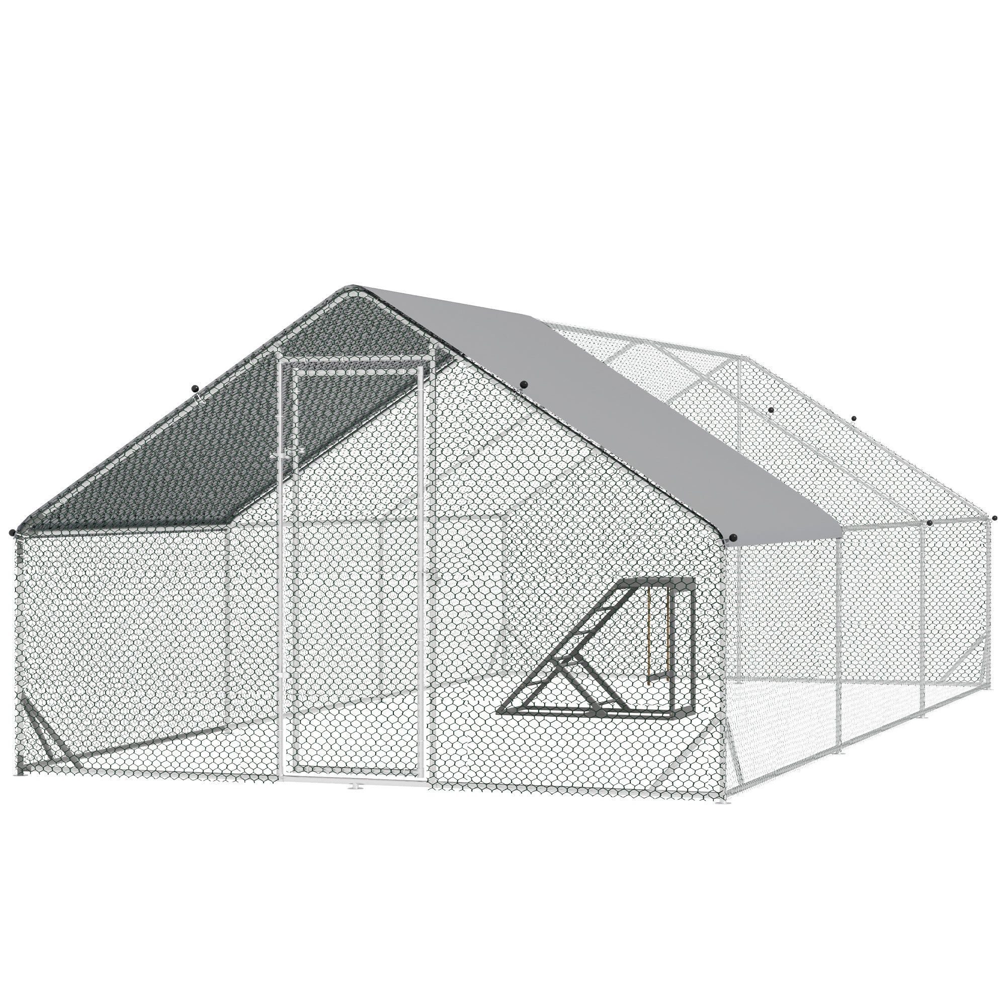 PawHut Walk-in Galvanised Steel Chicken Run with Chicken Activity Shelf and Cover, 3 x 6 x 2m