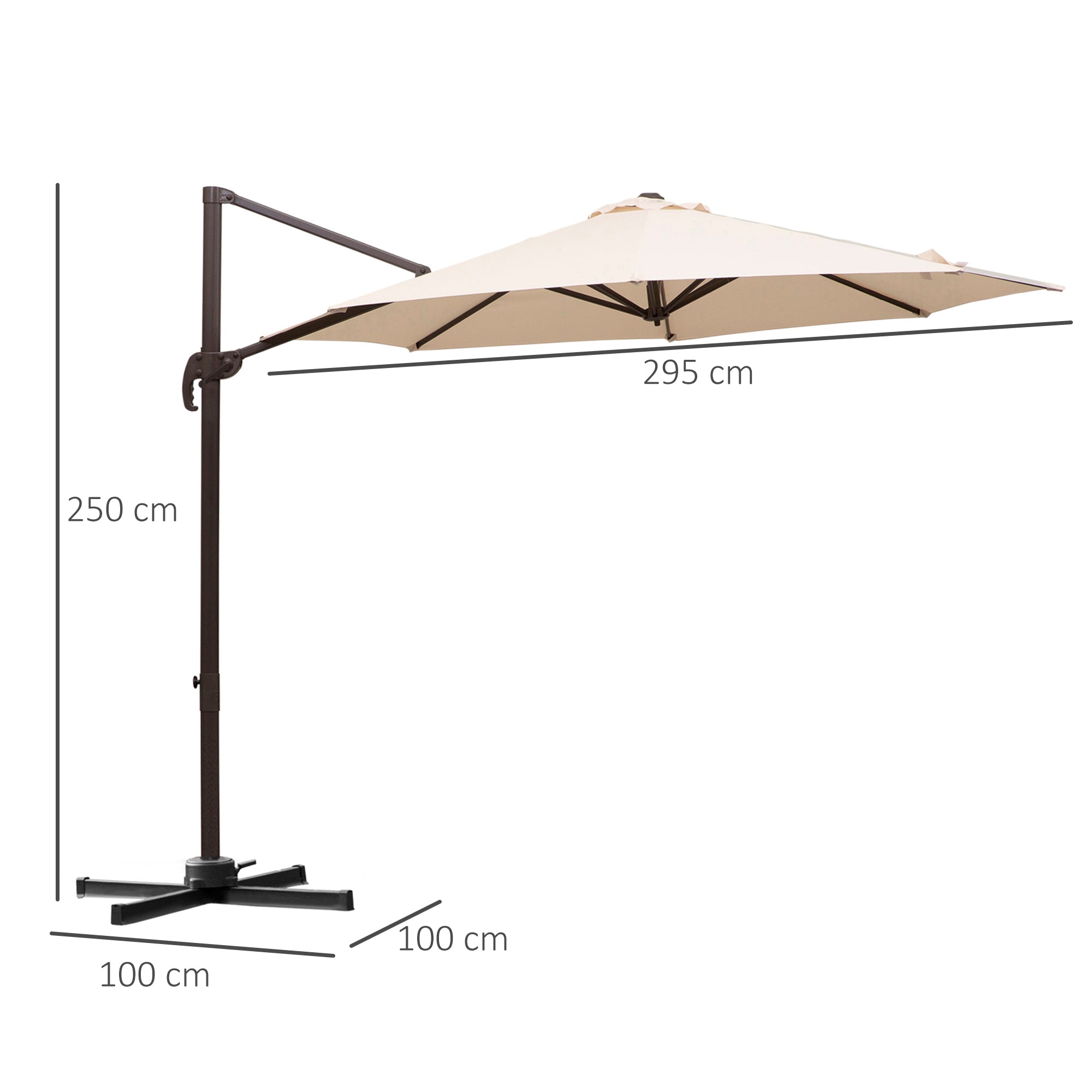 Outsunny Banana Parasol 3M Cantilever Umbrella with Cross Base, Aluminium Frame, 360° Rotation, Hand Crank, Beige