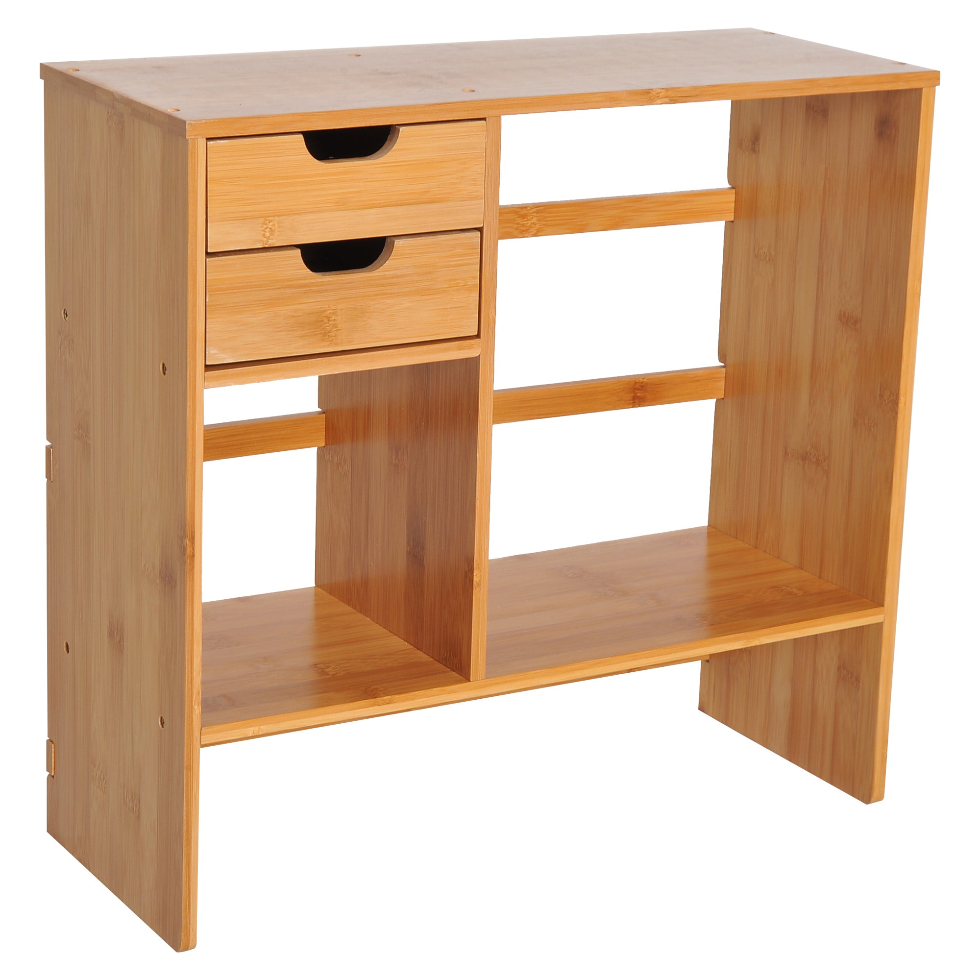 HOMCOM Desk Organiser Compartments Desktop Bookshelf Stationery Storage Shelf Document File Holder with 2 Drawers 2-way Reversed Use Bamboo - North Peak Garden Furniture