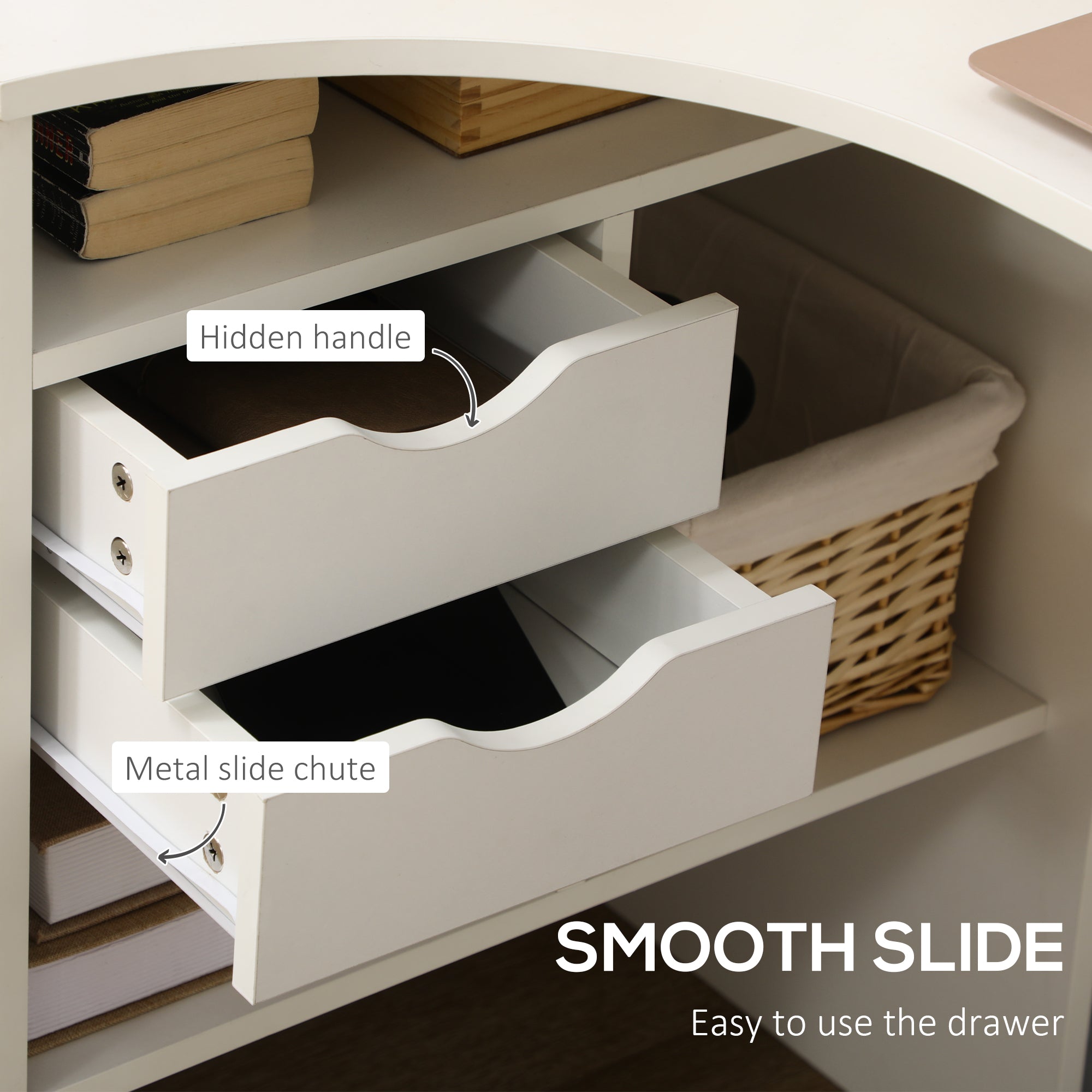 HOMCOM L Shaped Desk, 120cm Computer Desk, Corner Desk with 2 Drawers and 3 Storage Compartments for Home Office, Study Workstation, White - North Peak Garden Furniture
