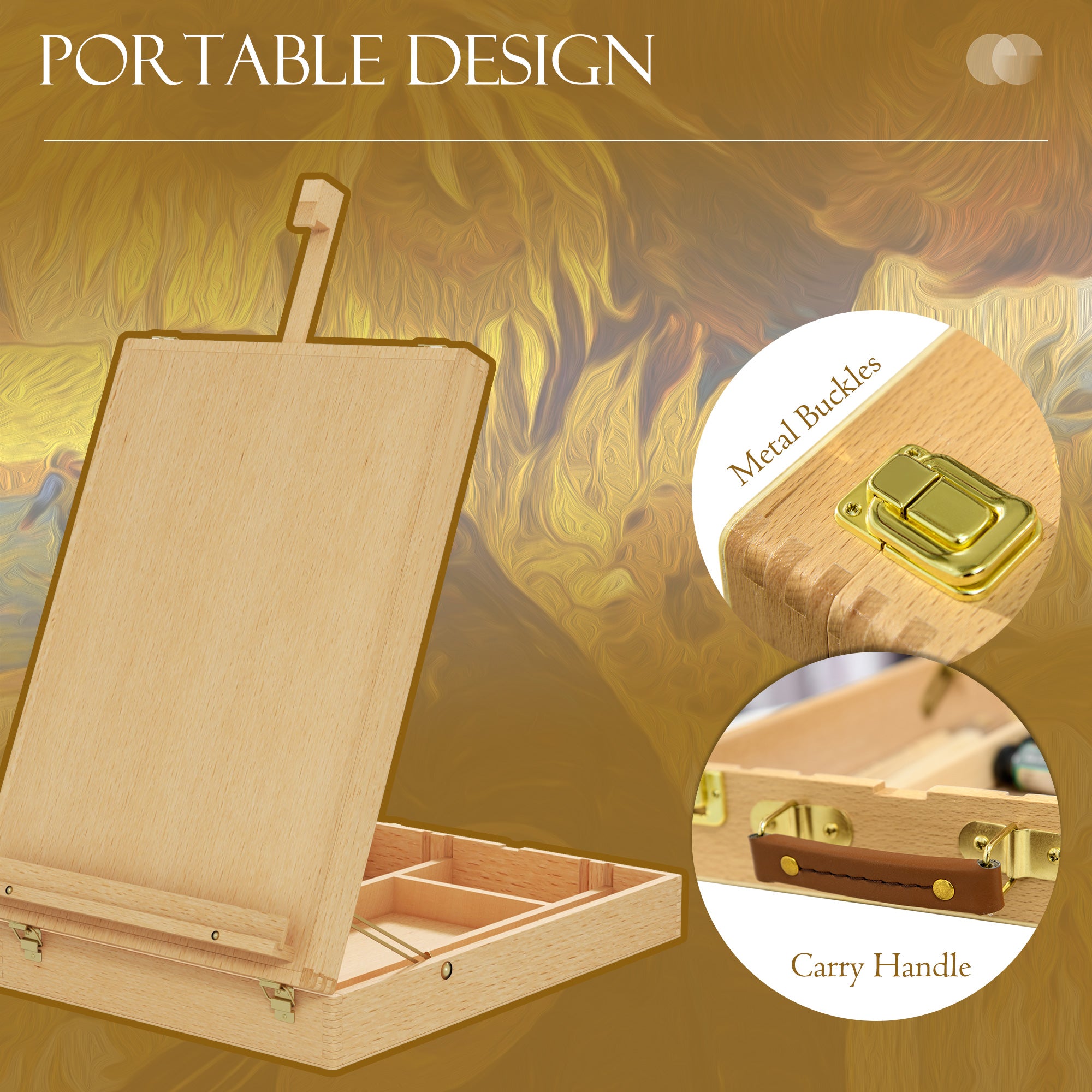 Vinsetto Wooden Table Easel Box Hold Canvas up to 61cm, Adjustable Beechwood Storage Table Box Easel, Portable Folding Artist Drawing & Sketching Board for Adults, Beginners, Artists Painting - North Peak Garden Furniture