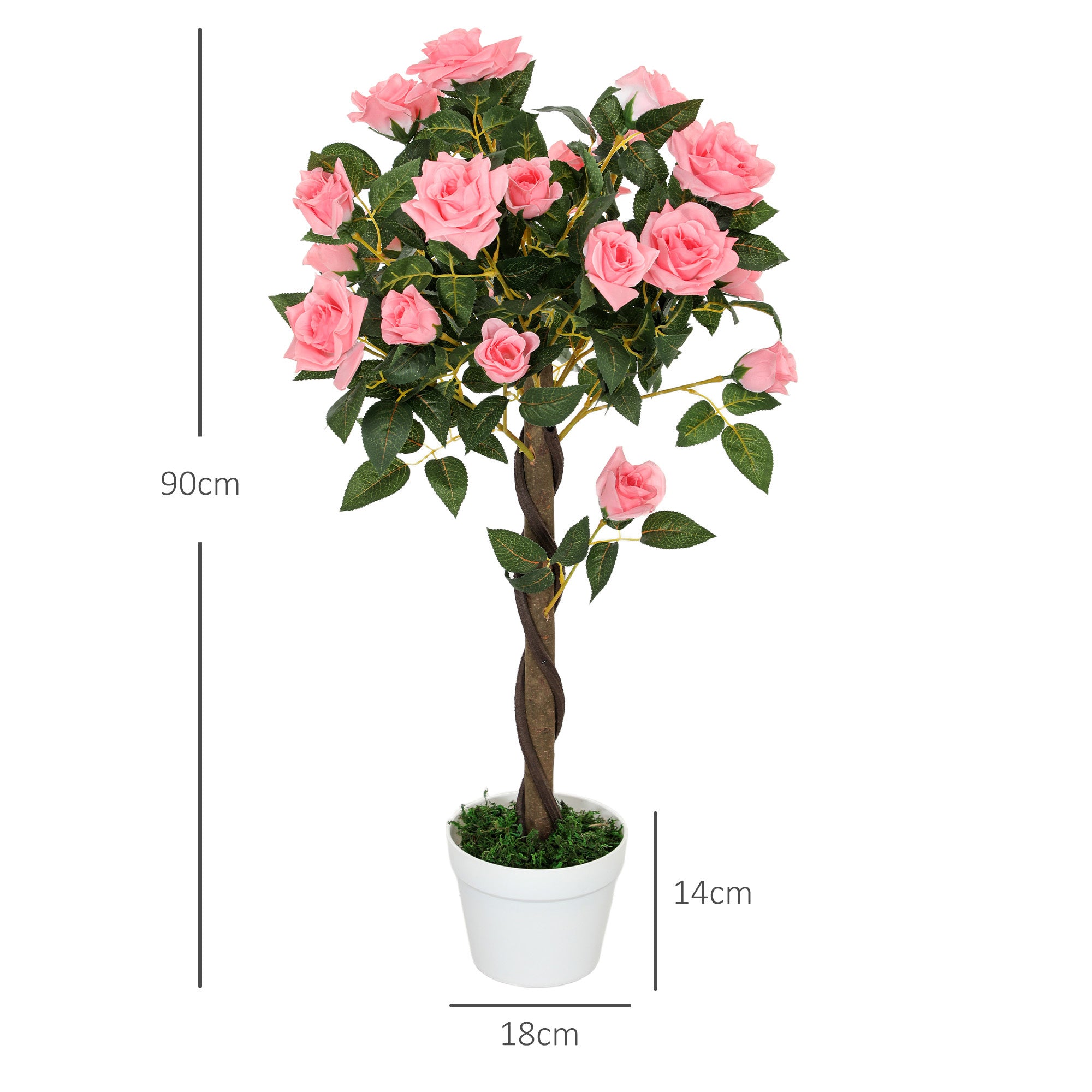 Outsunny Set of 2 Artificial Plants Pink Rose Floral in Pot, Fake Plants for Home Indoor Outdoor Decor, 90cm - North Peak Garden Furniture