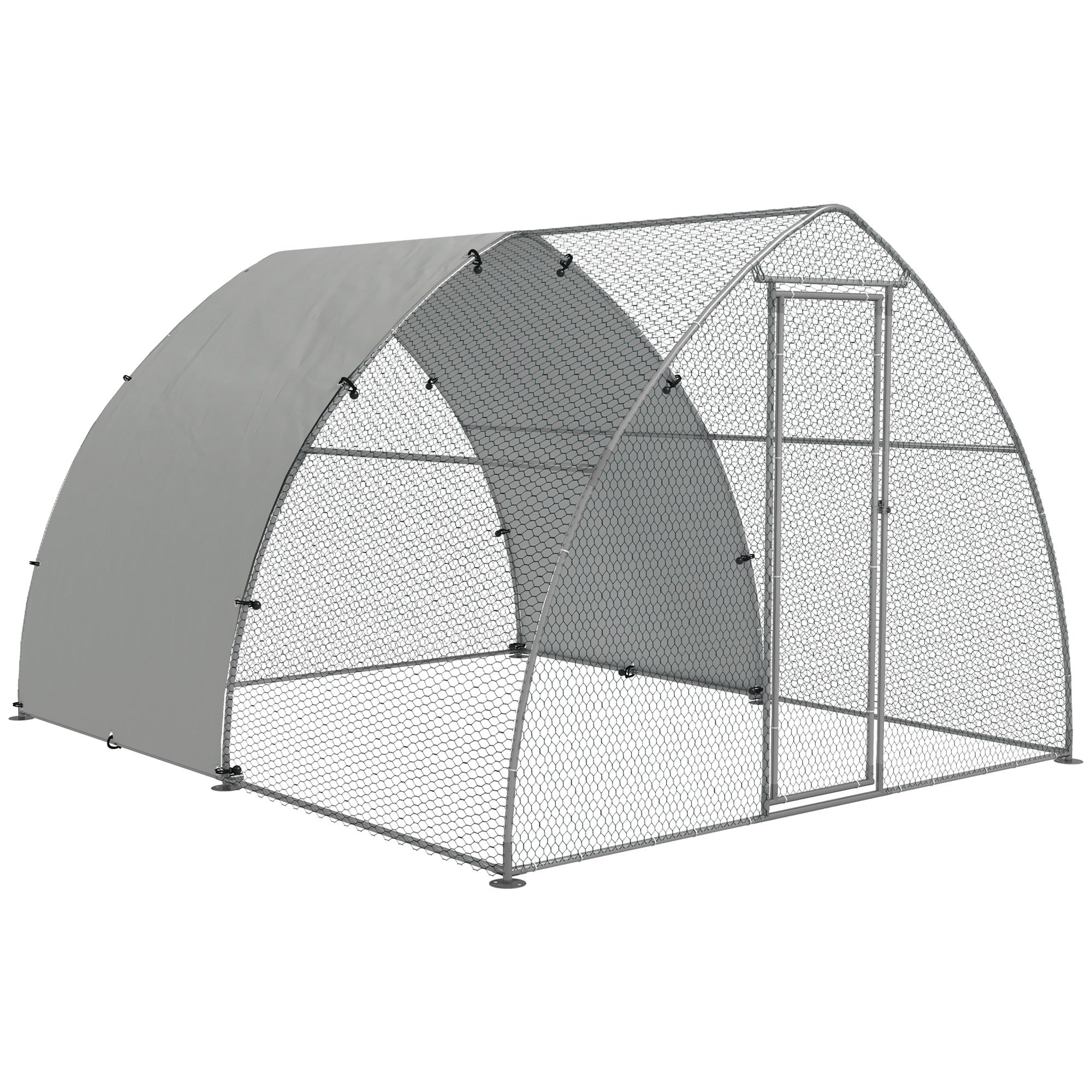 PawHut Galvanised Outdoor Chicken Coop, with Cover, for 8-12 Chickens, Hens, Ducks, Rabbits, 3 x 3.8 x 2.2m - Silver Tone - North Peak Garden Furniture