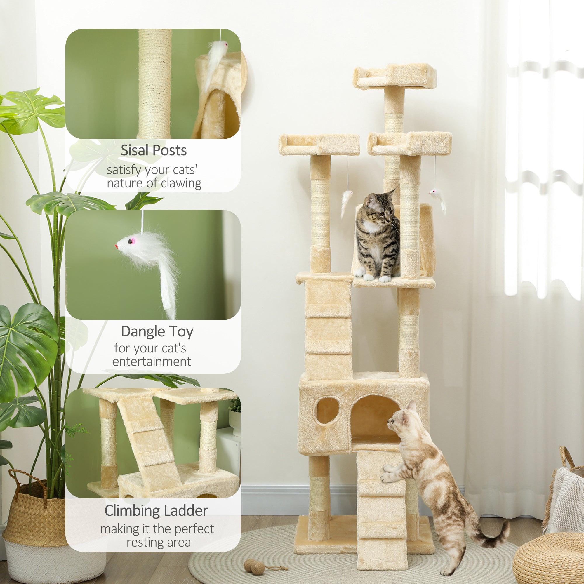 PawHut Cat Tree Scratching House, Activity Play Centre - North Peak Garden Furniture