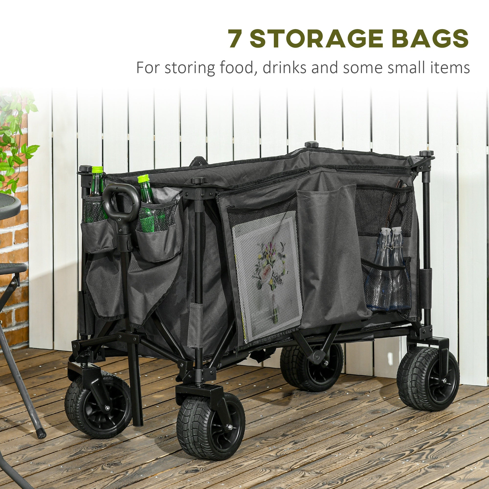 Outsunny Folding Garden Trolley, Cargo Traile on Wheels, Collapsible Camping Trolley, Outdoor Utility Wagon, Dark Grey - North Peak Garden Furniture