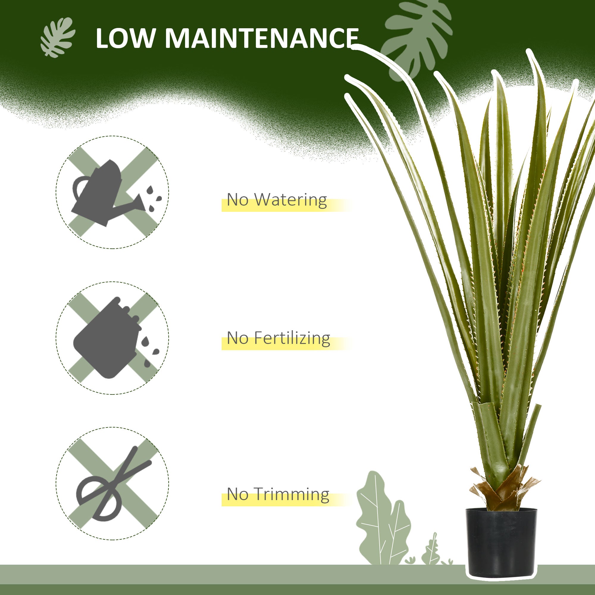 HOMCOM Artificial Plants Agave Succulent in Pot Desk Fake Plants for Home Indoor Outdoor Decor, 15x15x90cm, Green - North Peak Garden Furniture