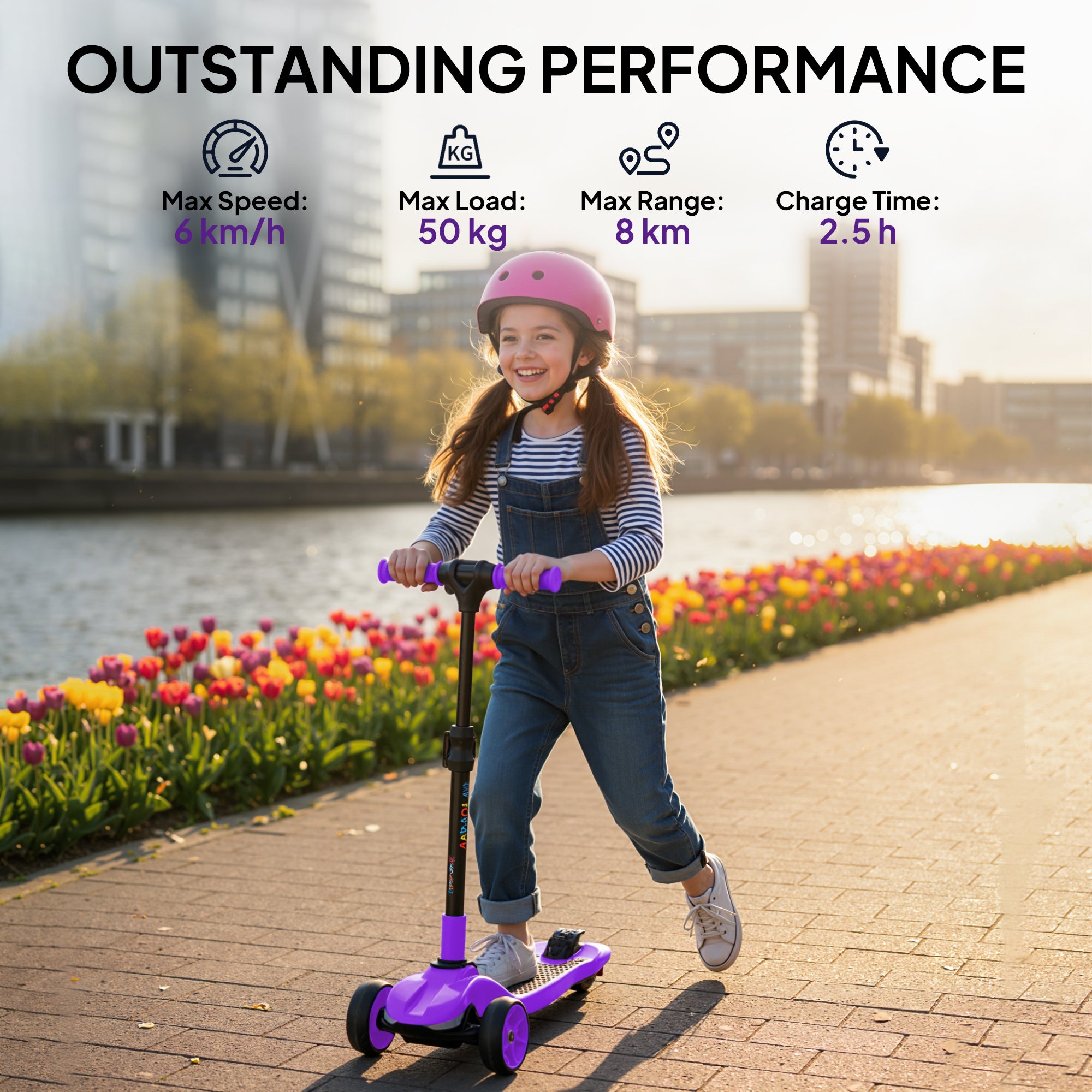 AIYAPLAY Three-Wheel Foldable Electric Scooter for Kids Aged 6-10 Years, Purple