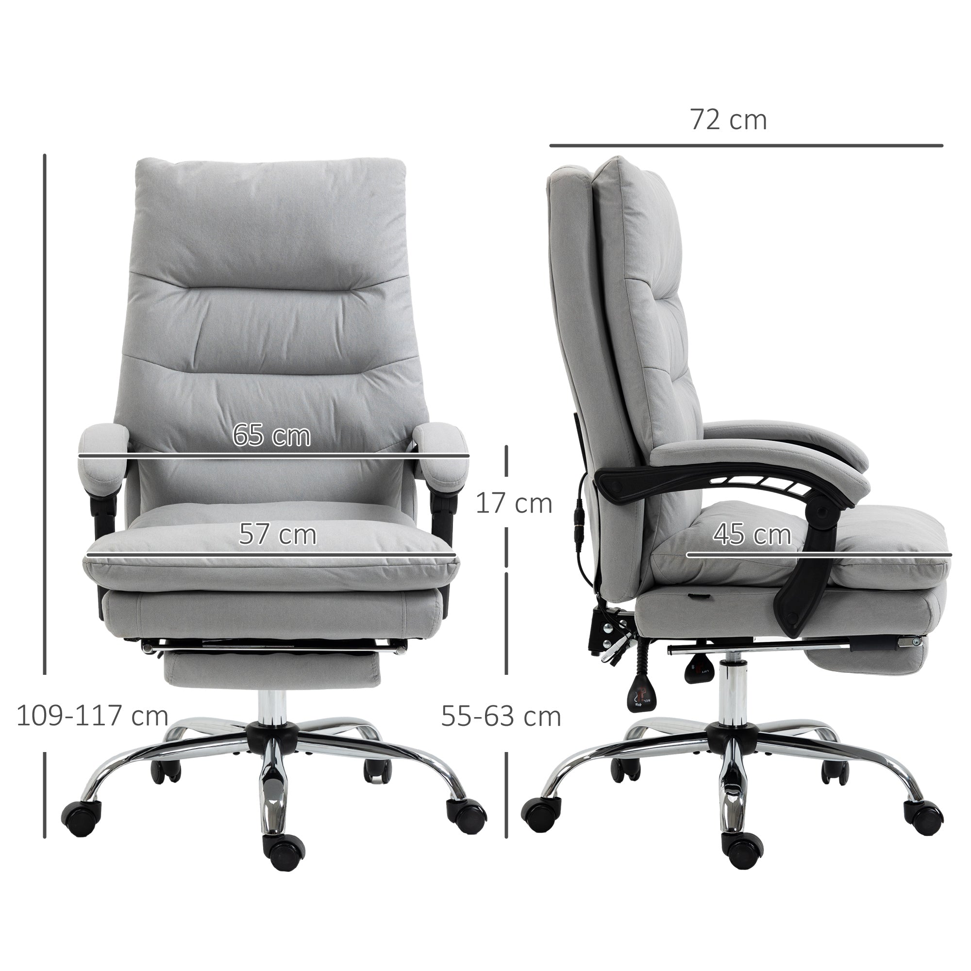 Vinsetto Office Chair, Ergonomic Desk Chair with 6-Point Vibration Massage and Back Heating, Microfibre Computer Gaming Chair with 135° Reclining Back and Footrest, Grey - North Peak Garden Furniture