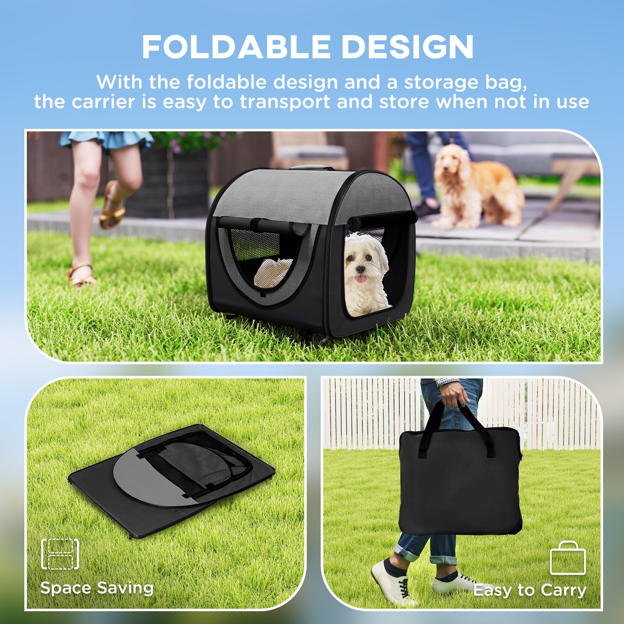Pawhut Folding Fabric Soft Pet Crate, 46Lx36Wx41H cm - Black - North Peak Garden Furniture