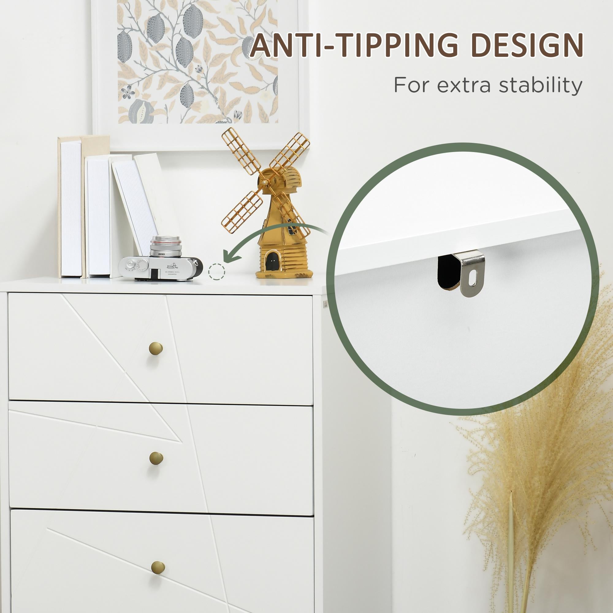 HOMCOM Tall Chest of Drawers, 4-Drawer Dresser for Bedroom, Modern Storage Cabinets with Hairpin Legs, White - North Peak Garden Furniture