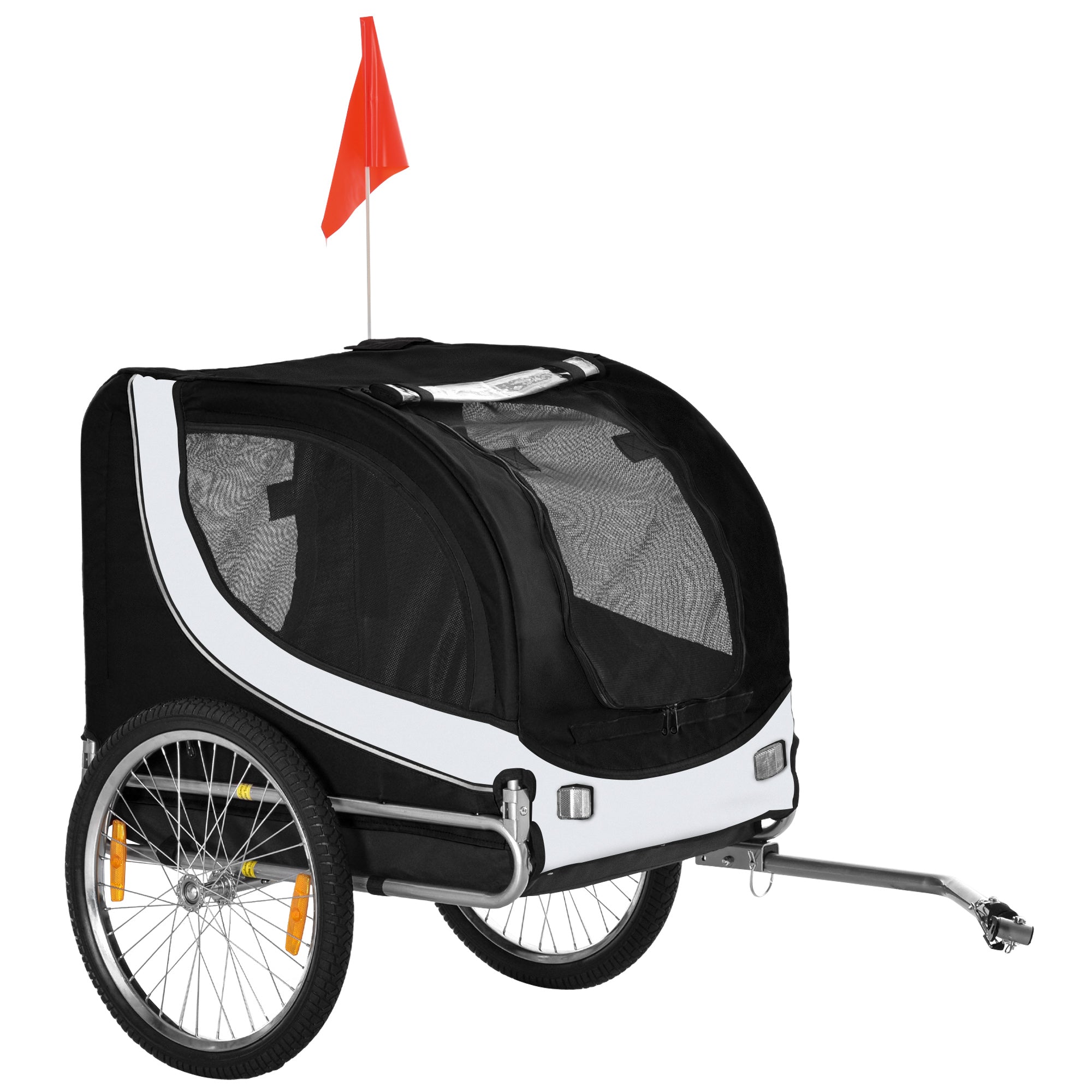 PawHut Steel Dog Bike Trailer Pet Cart Carrier for Bicycle Kit Water Resistant with Hitch Coupler Travel White and Black - North Peak Garden Furniture