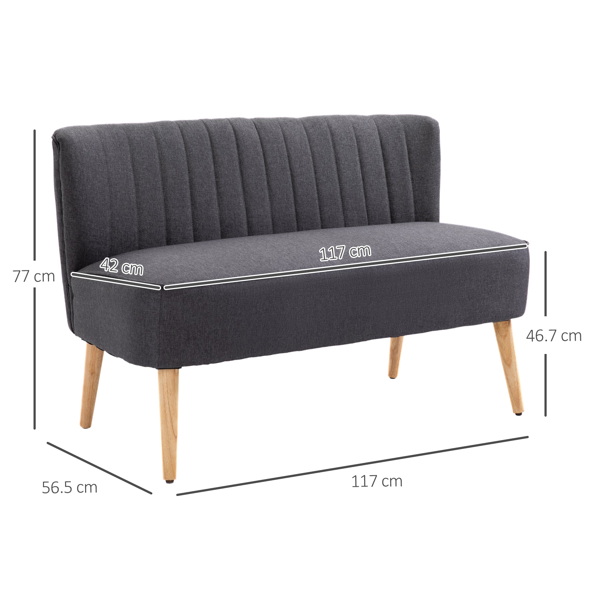 HOMCOM Modern Double Seat Sofa Loveseat Couch 2 Seater Compact Sofa Padded Linen Wood Leg Dark Grey - North Peak Garden Furniture