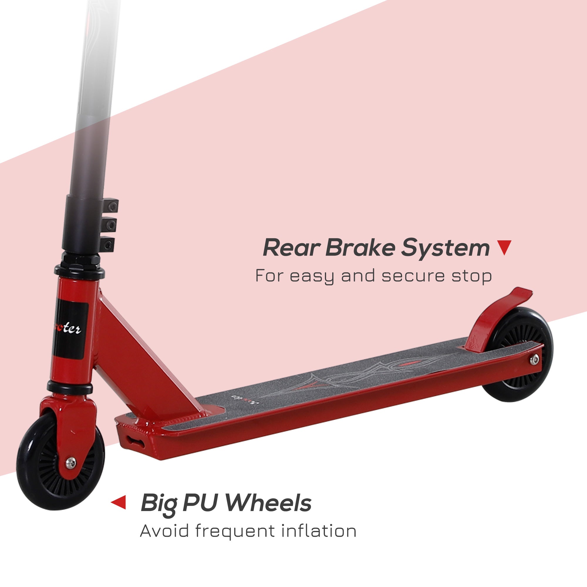 HOMCOM Street Stunt Scooter Intermediate and Beginner Freestyle Tricks Scooters For 14+ Teens Adult w/ Rear φ10cm Wheel & Brake - Red - North Peak Garden Furniture