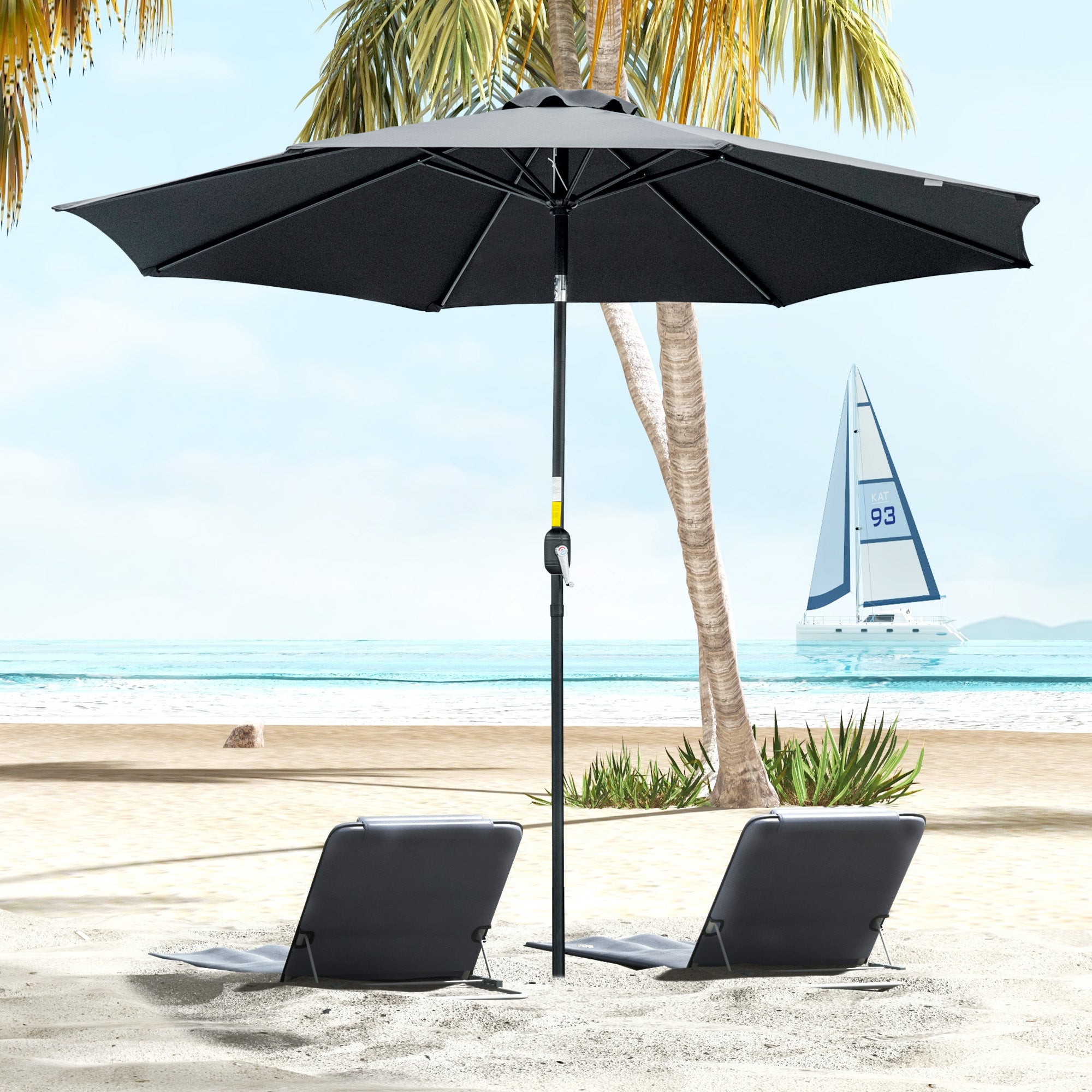 Outsunny 3(m) Tilting Parasol Garden Umbrellas, Outdoor Sun Shade with 8 Ribs, Tilt and Crank Handle for Balcony, Bench, Garden, Black - North Peak Garden Furniture