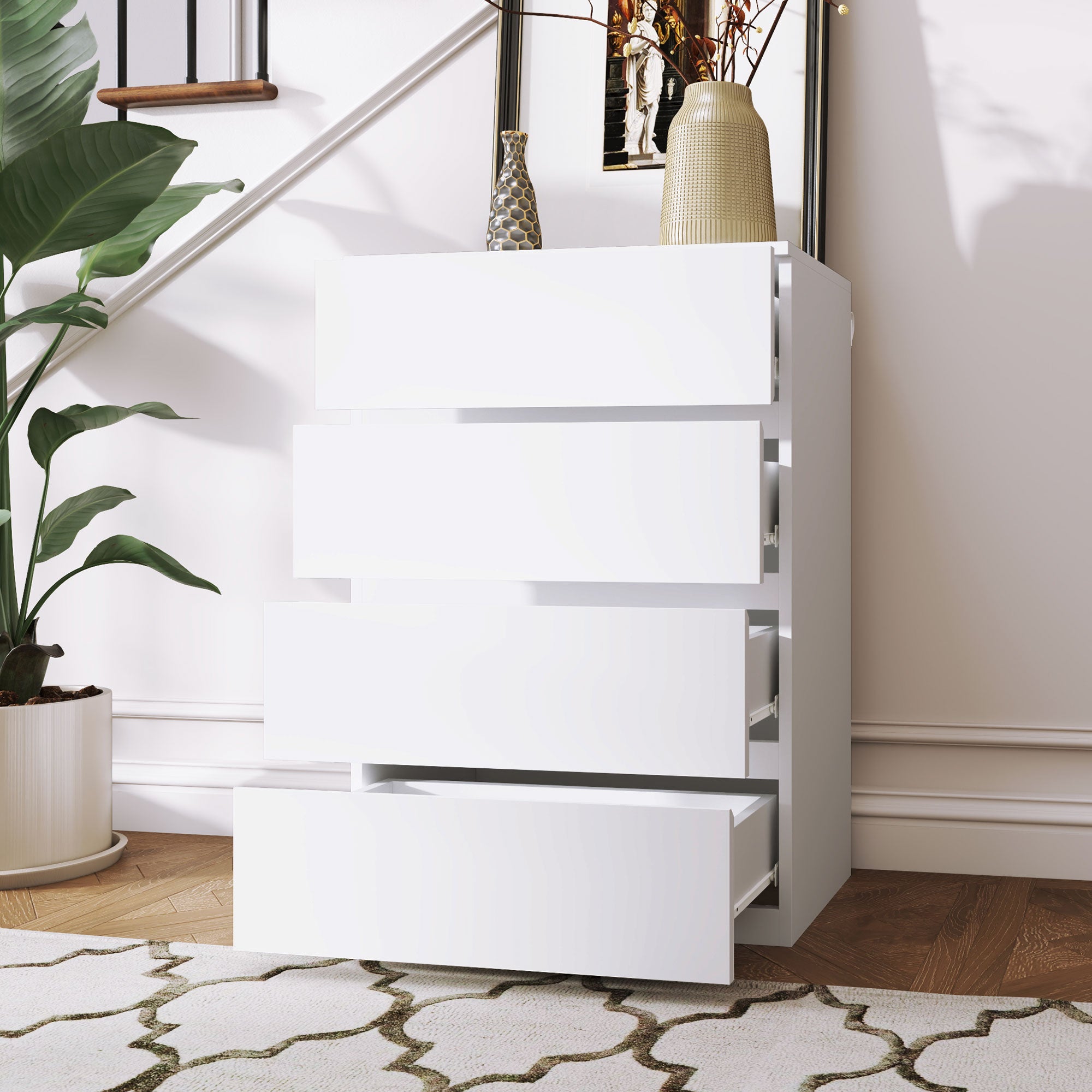 HOMCOM Chest of Drawers, 4-Drawer Storage Cabinets, Modern Dresser, Storage Drawer Unit for Bedroom - North Peak Garden Furniture