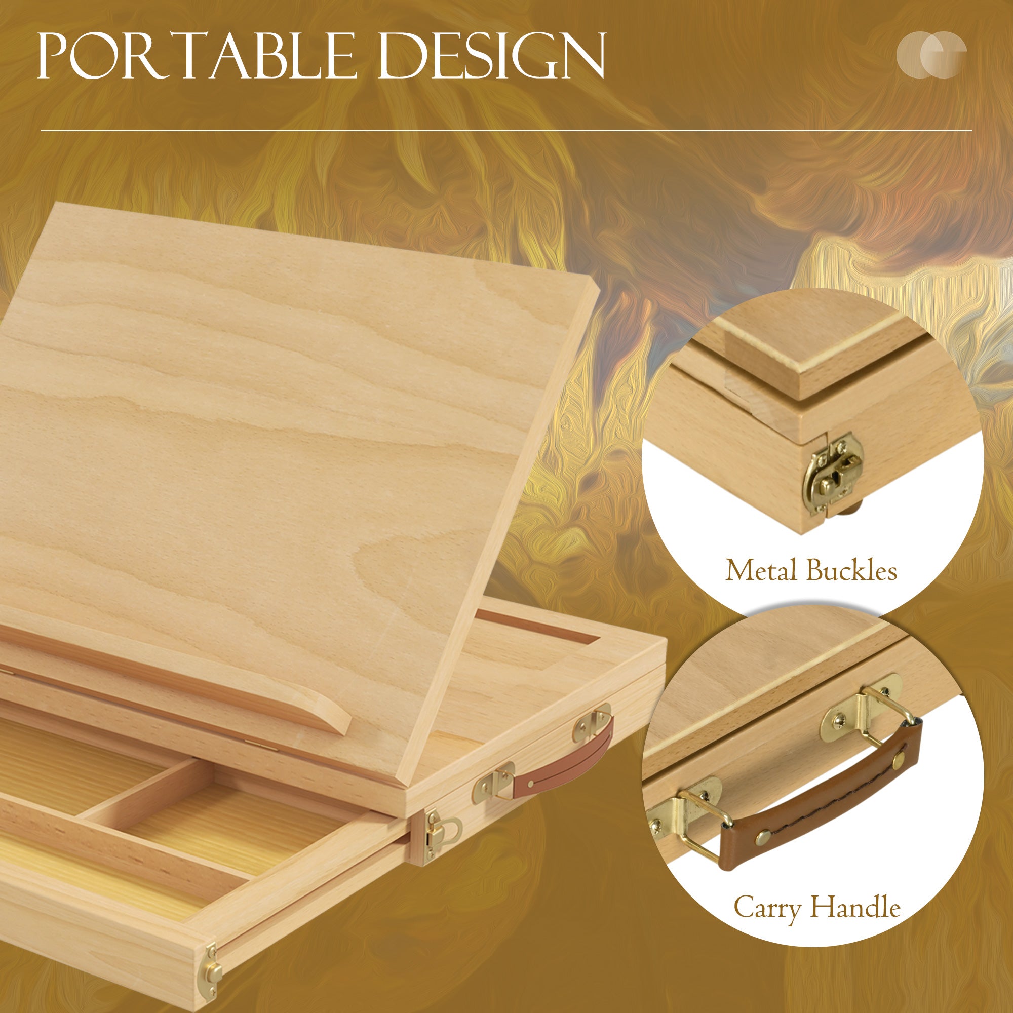 Vinsetto Wooden Table Easel Box, Adjustable Beechwood Table Box Easel with Storage Drawer, Portable Folding Artist Drawing & Sketching Board for Adults, Beginners, Artists Painting - North Peak Garden Furniture
