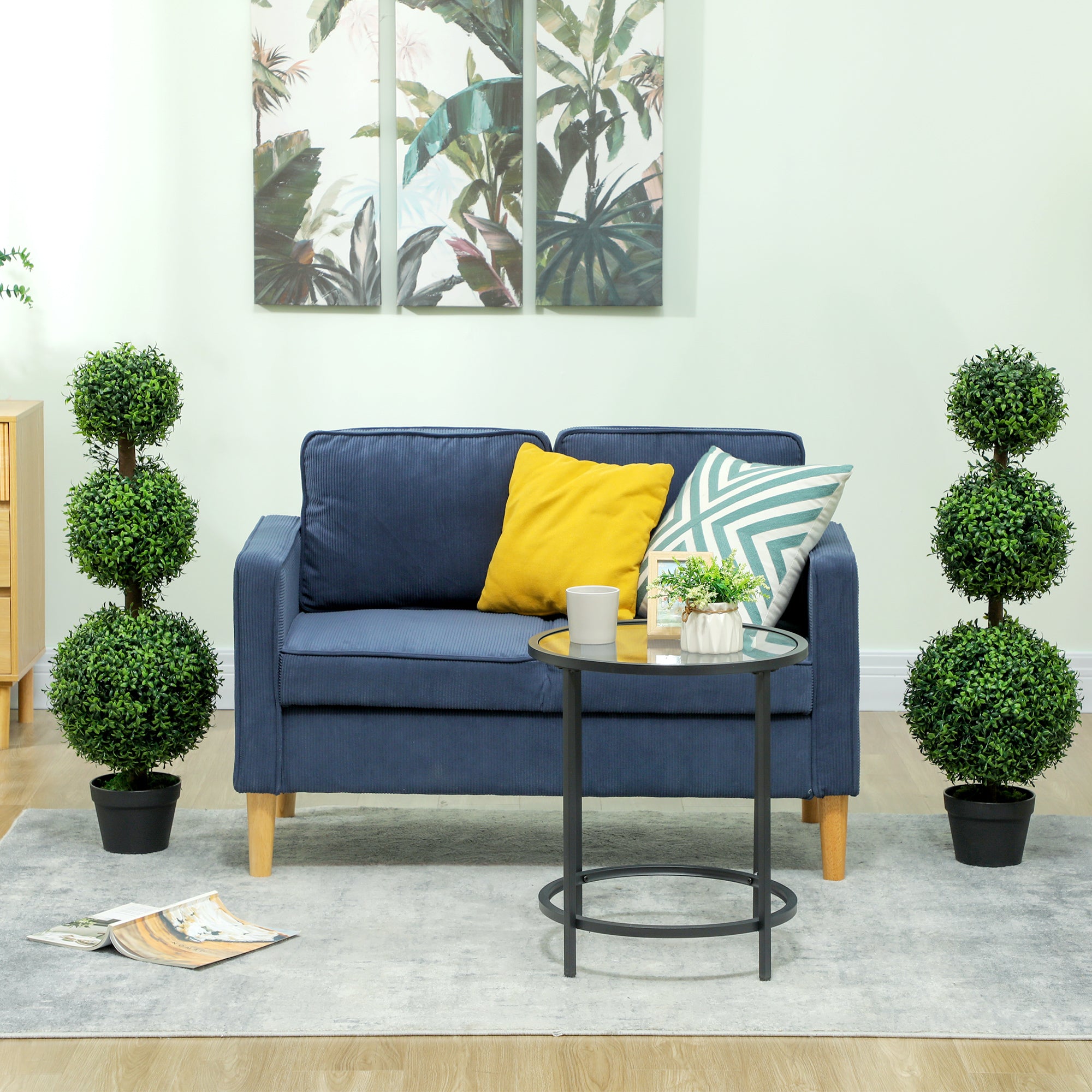 HOMCOM Set of 2 Decorative Artificial Plants, Topiary Ball-shaped Boxwood Trees in Pot, Fake Plants for Home Indoor outdoor Decor, 100cm, Green - North Peak Garden Furniture