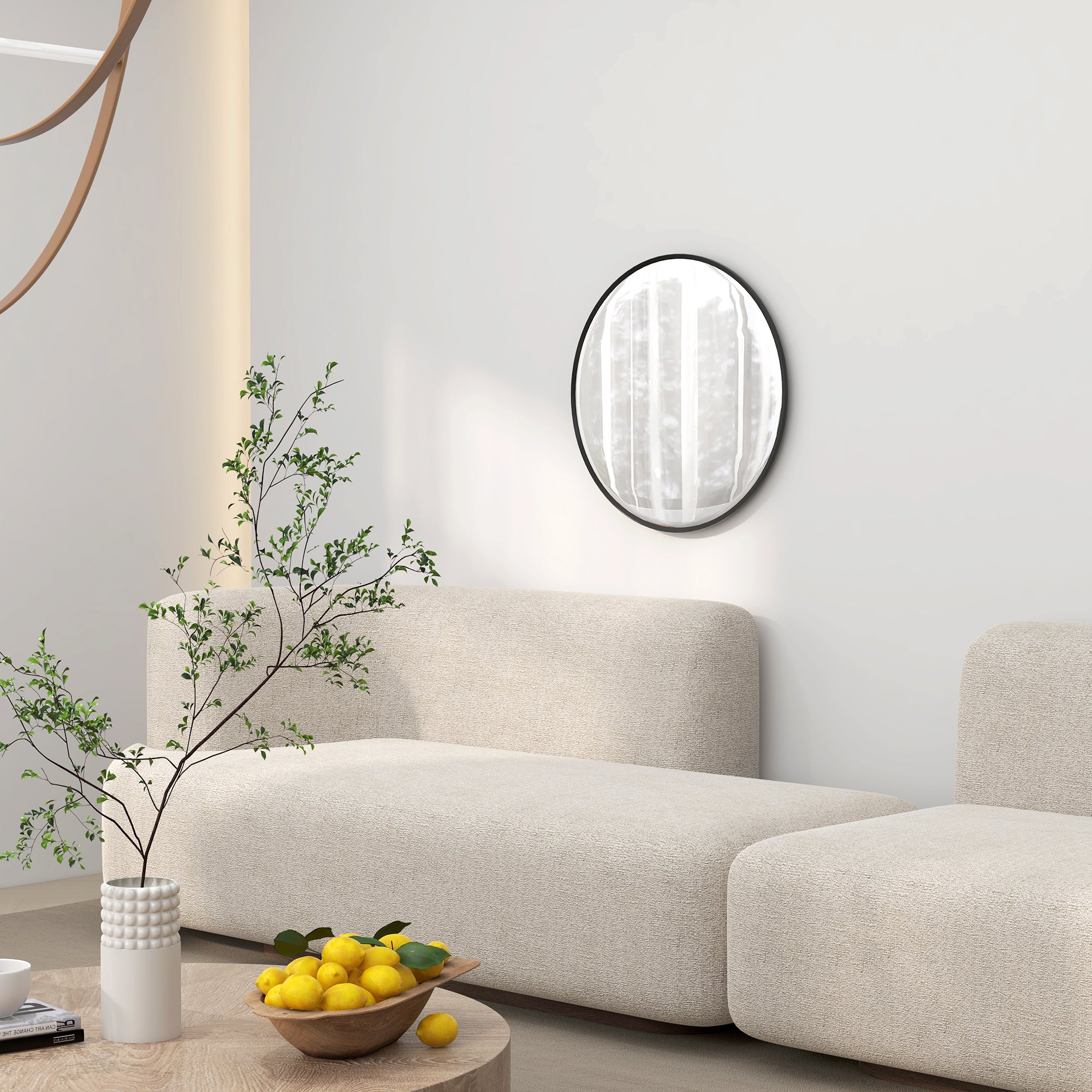 HOMCOM 61cm Decorative Wall Mirror for Bedroom Living Room, Modern Round Bathroom Mirror for Home Decor, Black - North Peak Garden Furniture