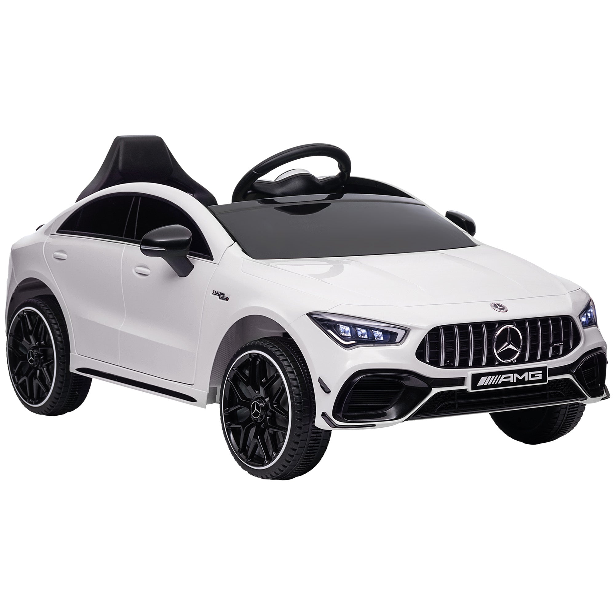 AIYAPLAY Mercedes-AMG CLA 45 Licensed 12V Kids Electric Car Ride on Car w/ Remote, Suspension Lights Music Horn - White - North Peak Garden Furniture