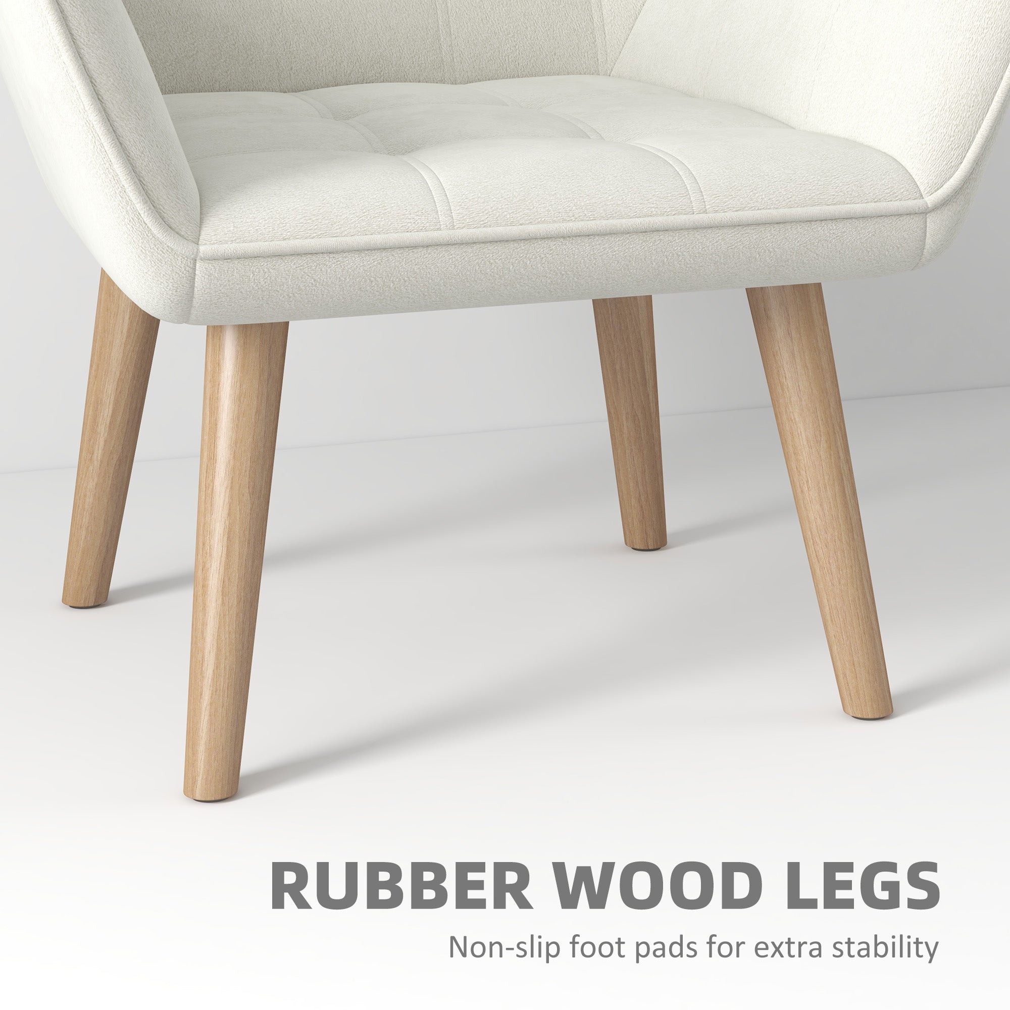HOMCOM Accent Chair, Arm Chair with Wide Arms, Slanted Back, Thick Padding and Rubber Wooden Legs for Living Room, Cream White - North Peak Garden Furniture