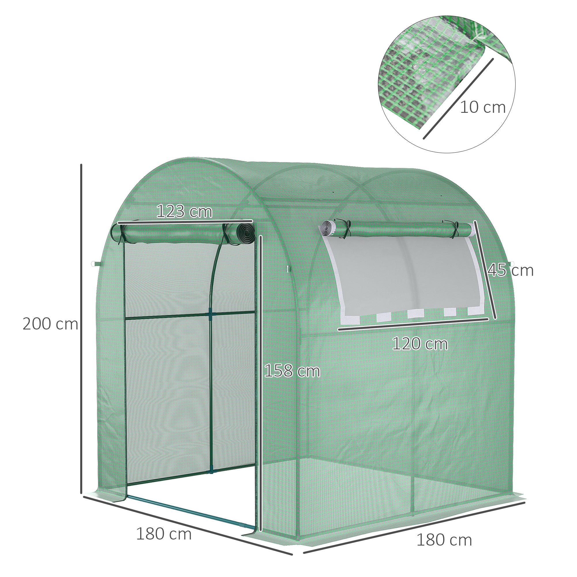 Outsunny Walk in Polytunnel Greenhouse, Green House for Garden with Roll-up Window and Door, 1.8 x 1.8 x 2 m, Green - North Peak Garden Furniture