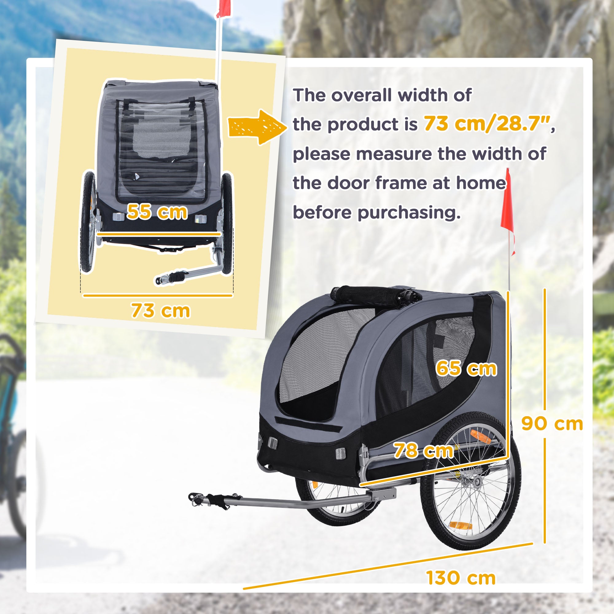 PawHut Steel Dog Bike Trailer Pet Cart Carrier for Bicycle Kit Water Resistant with Hitch Coupler Travel Grey and Black - North Peak Garden Furniture