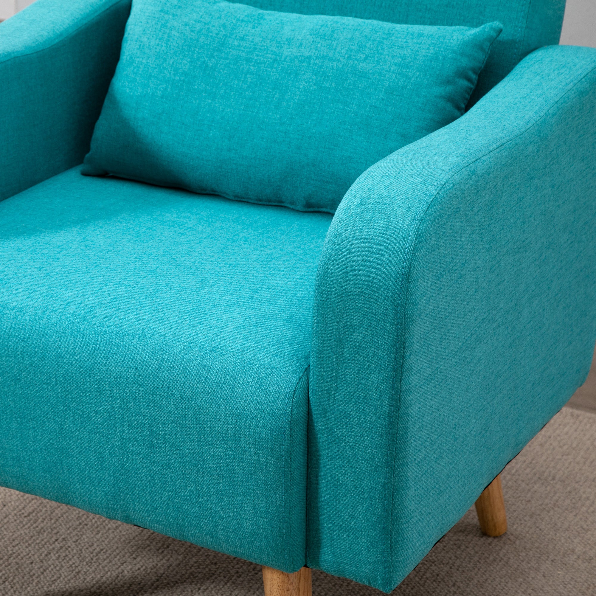 HOMCOM Accent Chair, Linen-Touch Armchair, Upholstered Leisure Lounge Sofa for Living Room, Club Chair with Wooden Frame, Teal - North Peak Garden Furniture