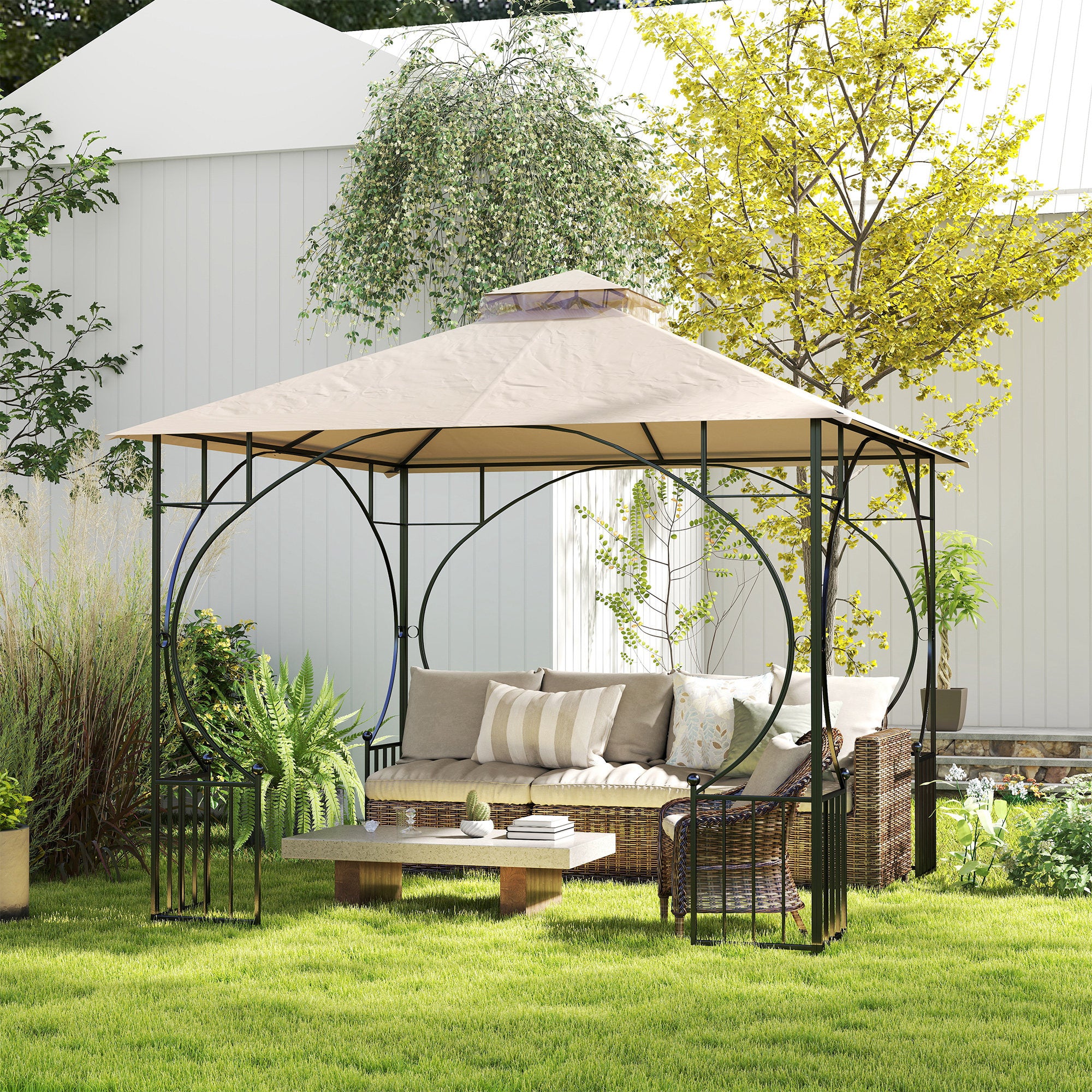 Outsunny 3x3(M) Replacement Gazebo Canopy, Double Tier Roof Top for Garden, Patio, Outdoor, Beige (TOP ONLY) - North Peak Garden Furniture