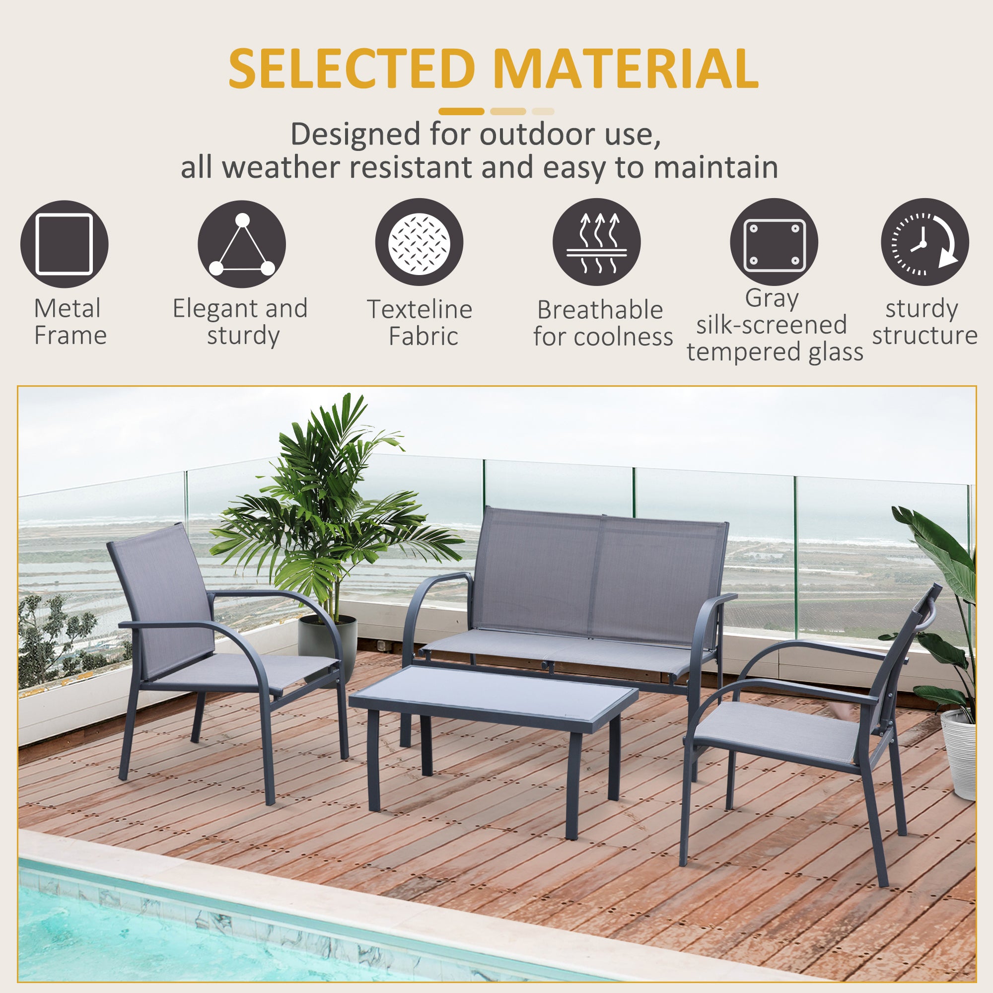Outsunny Four-Piece Minimal Garden Patio Set - Grey - North Peak Garden Furniture