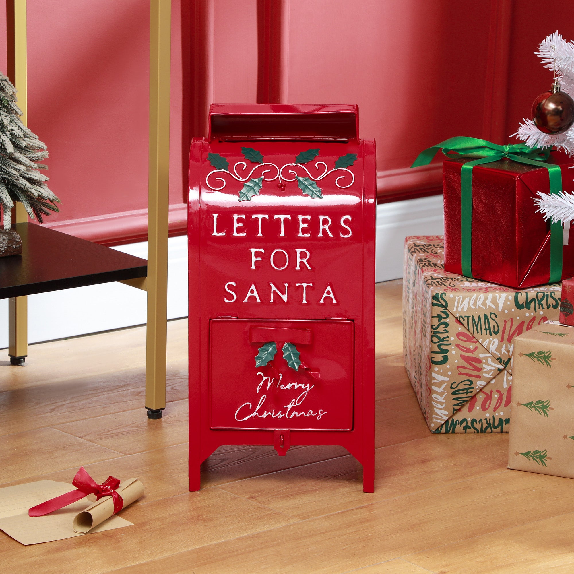 HOMCOM A5 Christmas Letter Postbox - Red/White - North Peak Garden Furniture