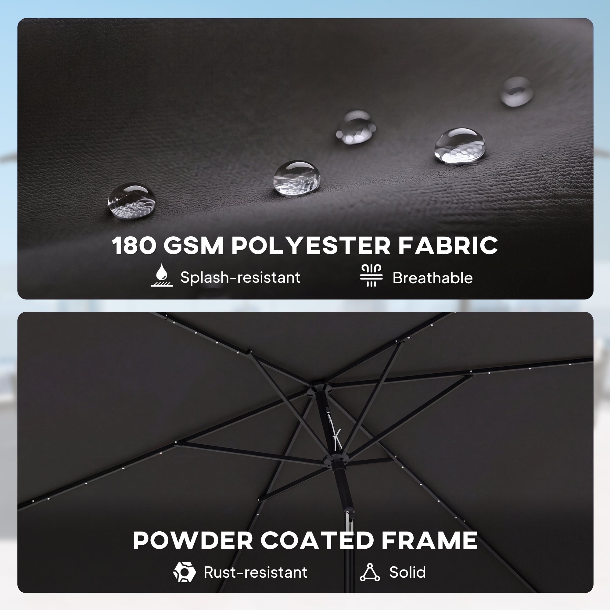 Outsunny 3 x 2 m Garden Parasol Umbrella with LED Solar Light, Parasol Cover, Outdoor Market Patio Umbrella, Black