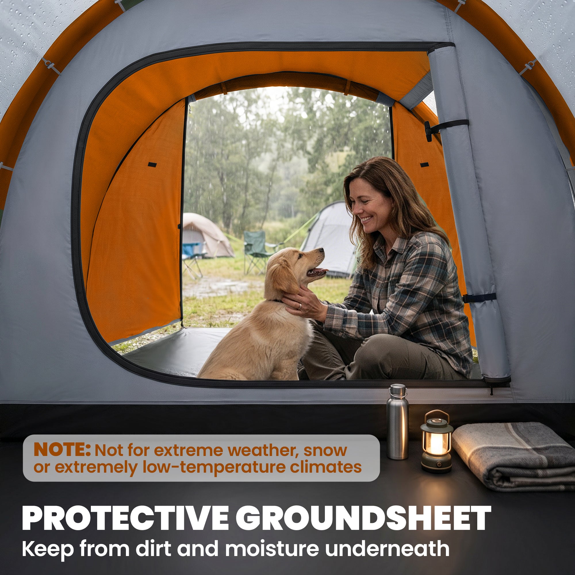 Outsunny 2-3 Man Tunnel Tents w/ Vestibule Camping Tent Porch Air Vents Weather-Resistant Shelter, Orange