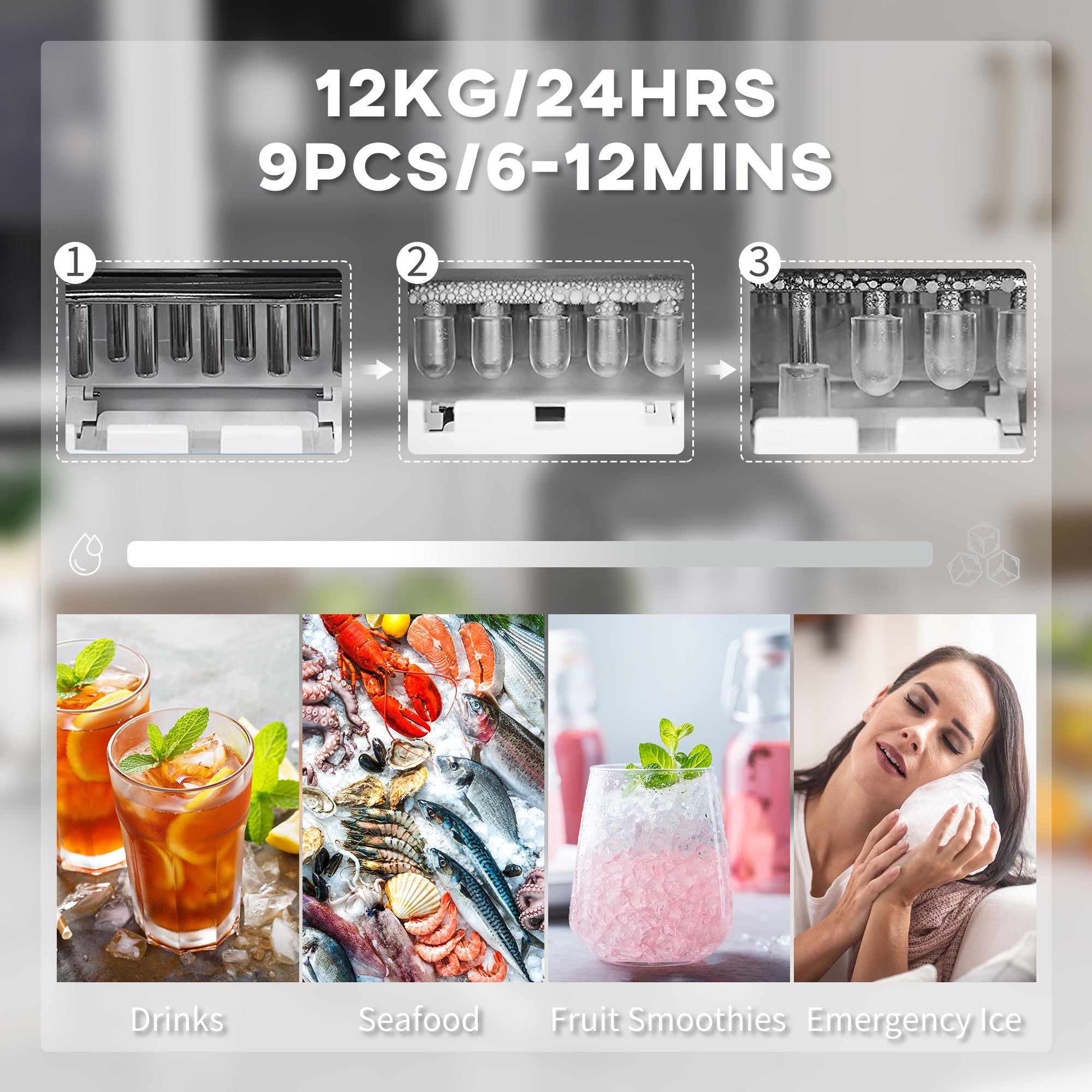 HOMCOM 12kg Countertop Ice Machine, with Scoop - North Peak Garden Furniture