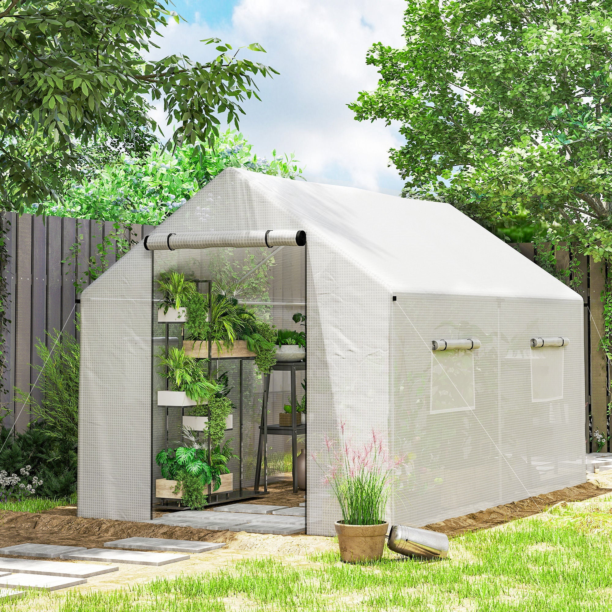 Outsunny Polyethylene Walk-in Polytunnel Greenhouse, 2 x 3(m), White