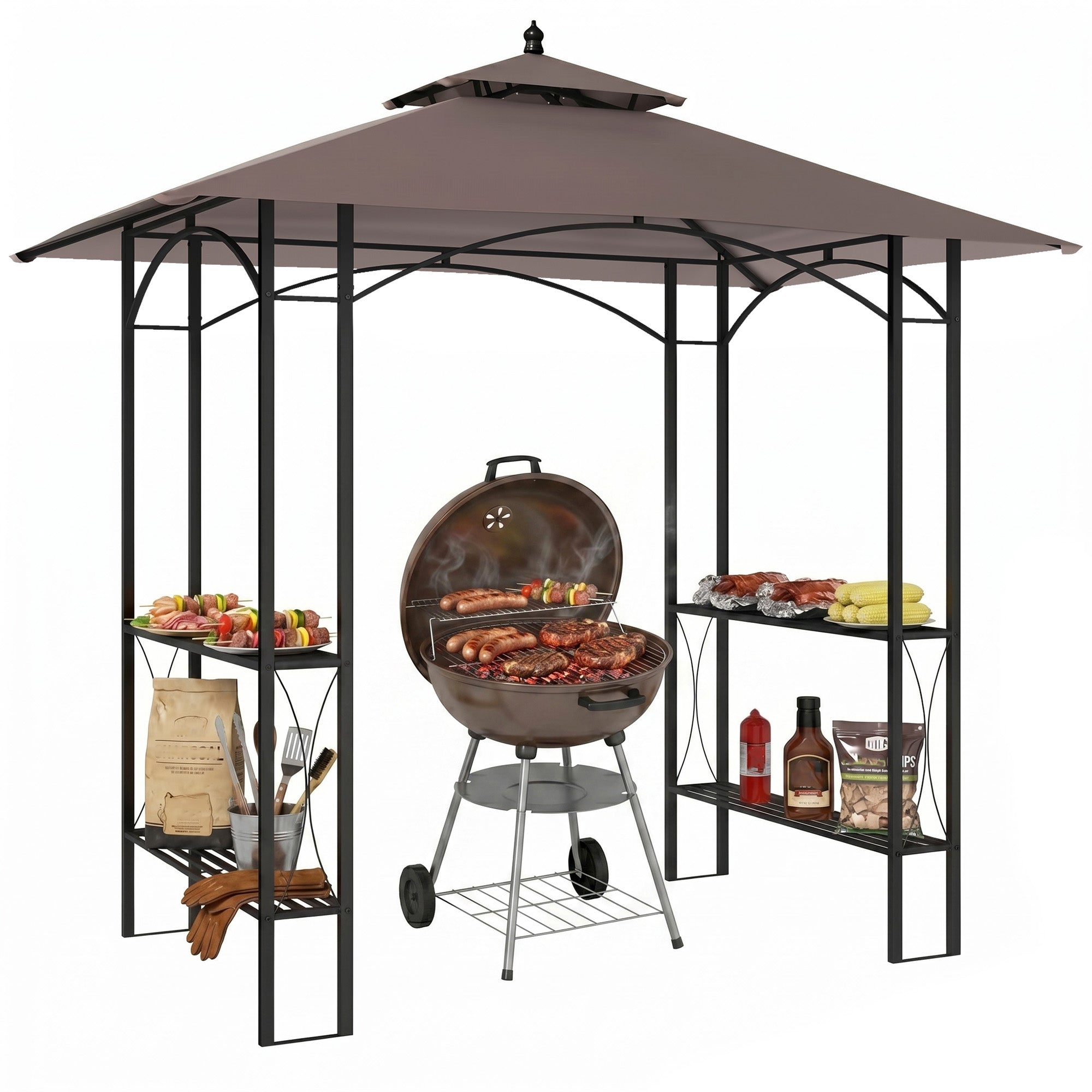 Outsunny 2.5 x 1.5m BBQ Tent Canopy Patio Outdoor Awning Gazebo Party Sun Shelter - Coffee