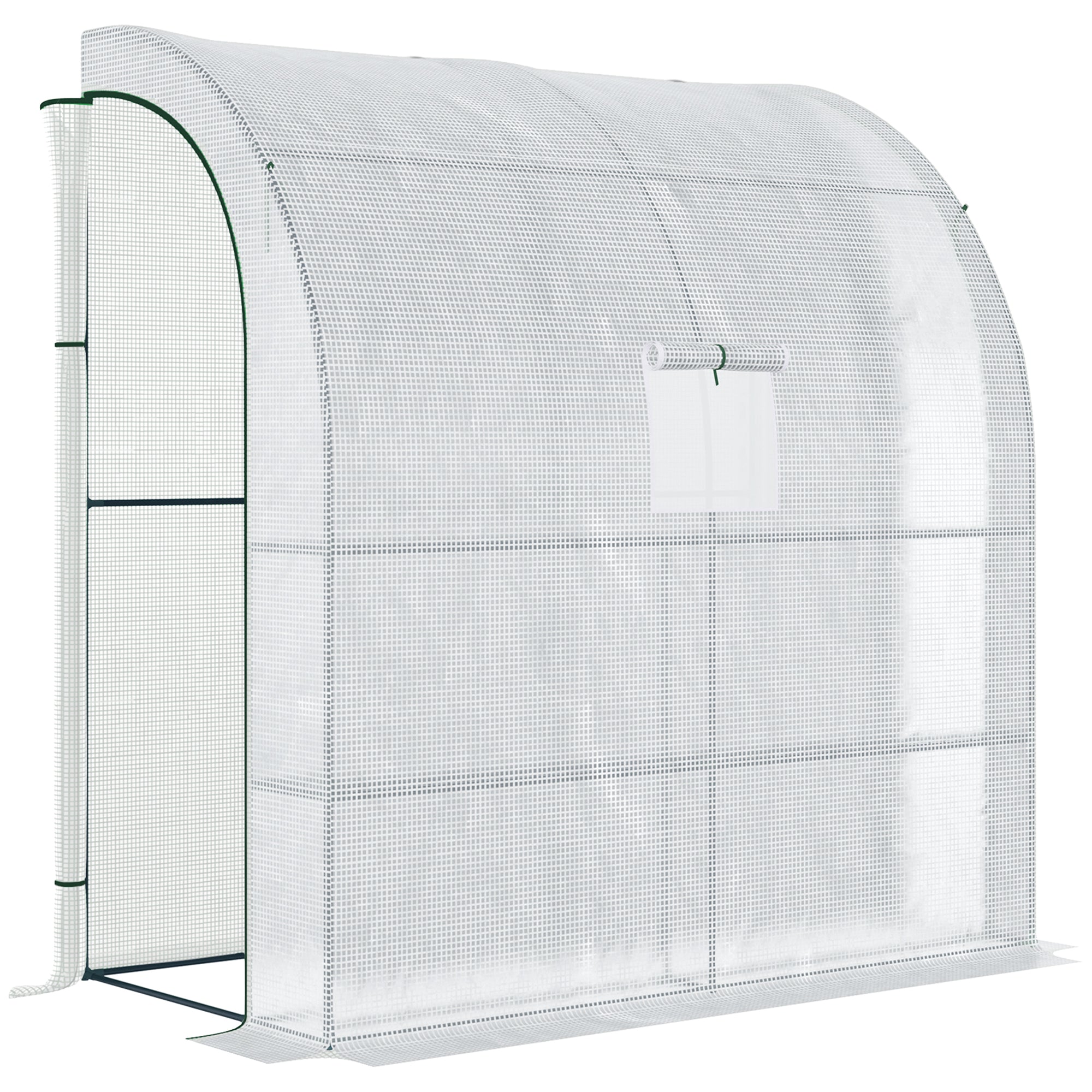 Outsunny Walk-In Lean to Wall Greenhouse with Windows and Doors 2 Tiers 4 Wired Shelves 200L x 100W x 215Hcm White - North Peak Garden Furniture