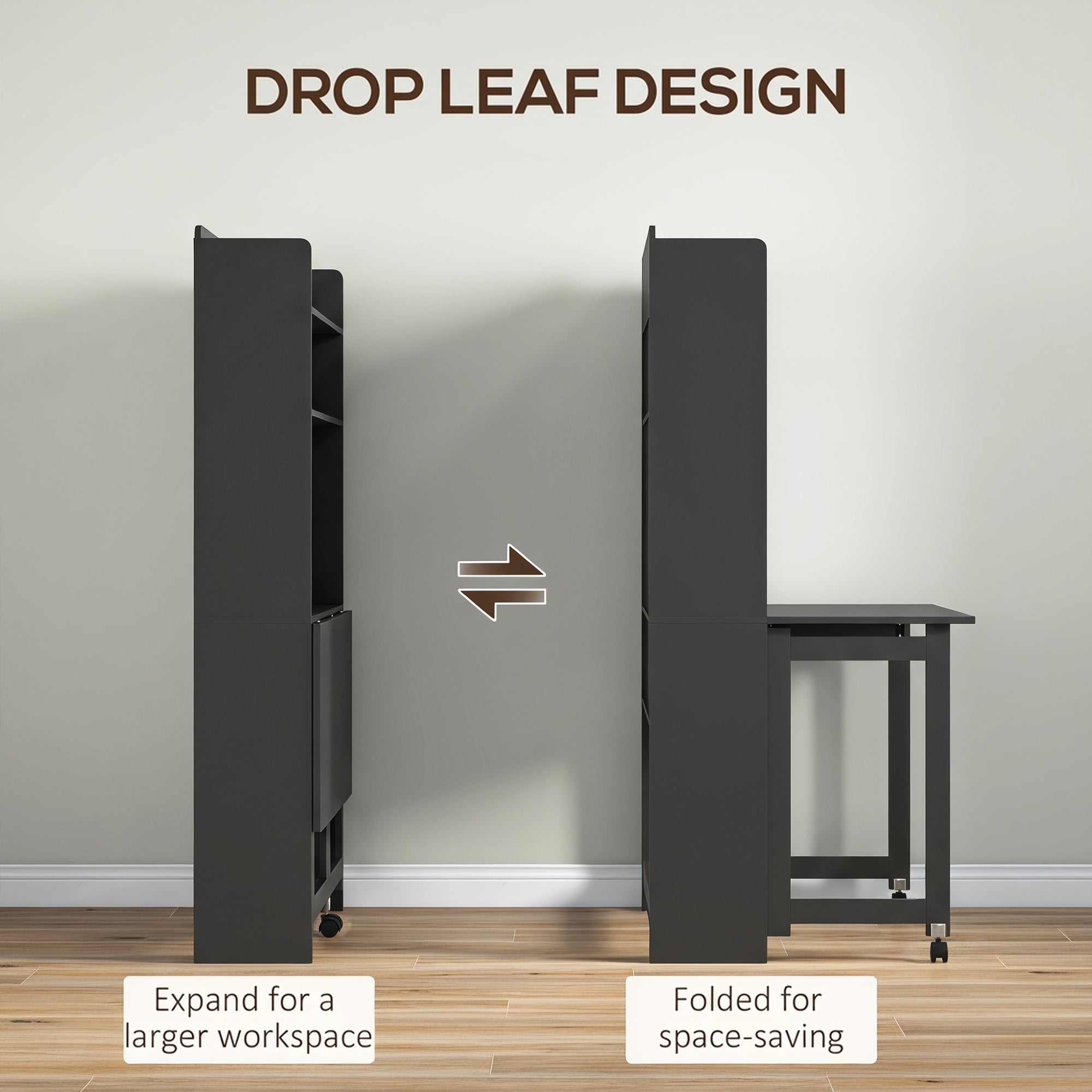 HOMCOM Foldable Desktop, Computer Desk with Storage Shelves, 80 x 69 x 155 cm, Black