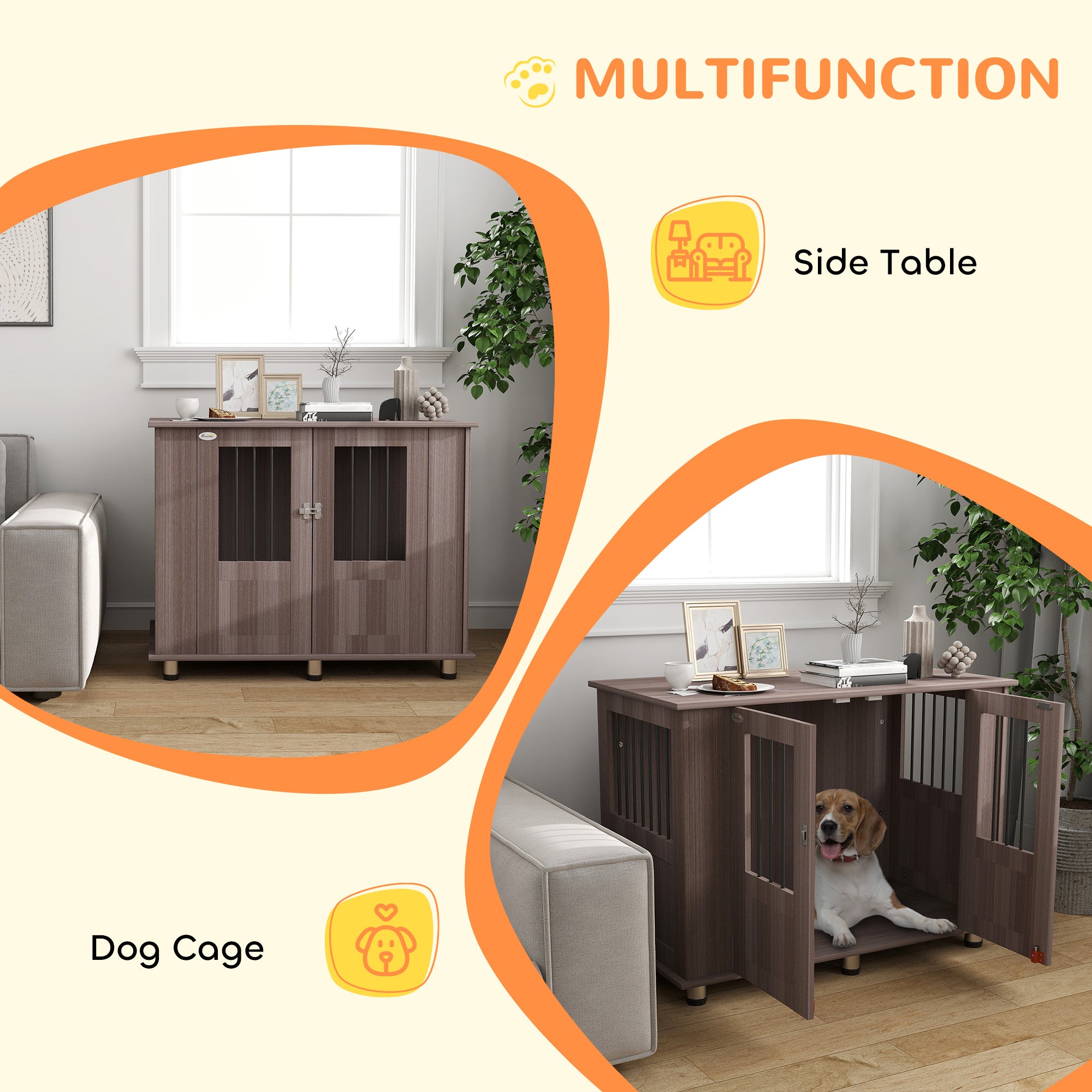 PawHut Dog Crate Table for Medium and Large Dogs with Magnetic Door for Indoor Use, 95 x 55 x 75 cm, Purple - North Peak Garden Furniture