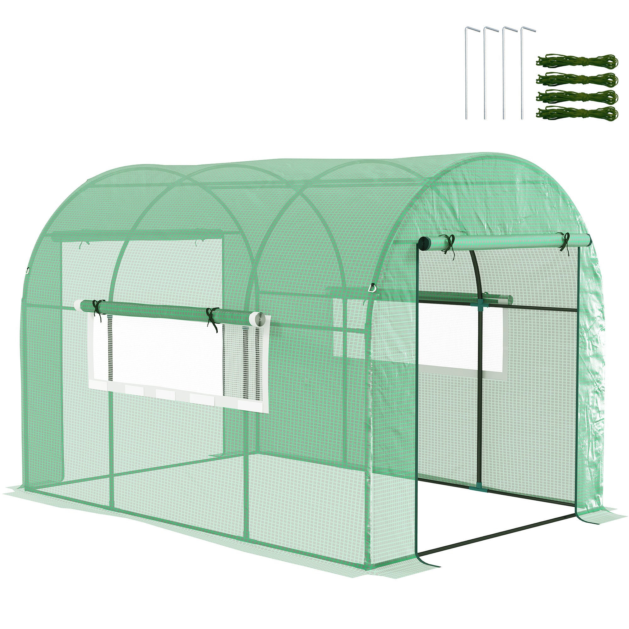 Outsunny 300 x 200cm Walk-In Polytunnel Greenhouse - Green - North Peak Garden Furniture
