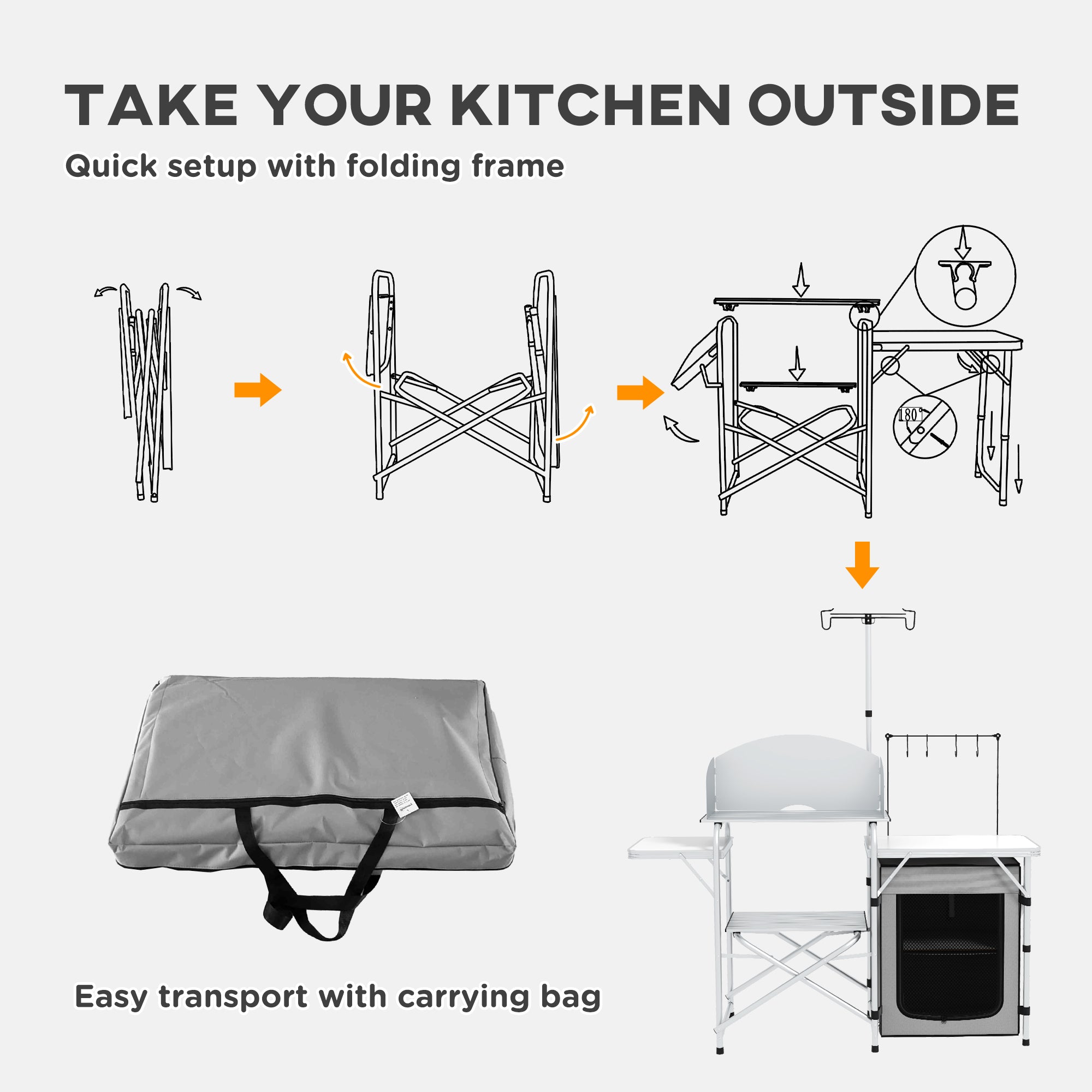 Outsunny Multi-Feature Folding Camping Kitchen, with Wind Shield - North Peak Garden Furniture