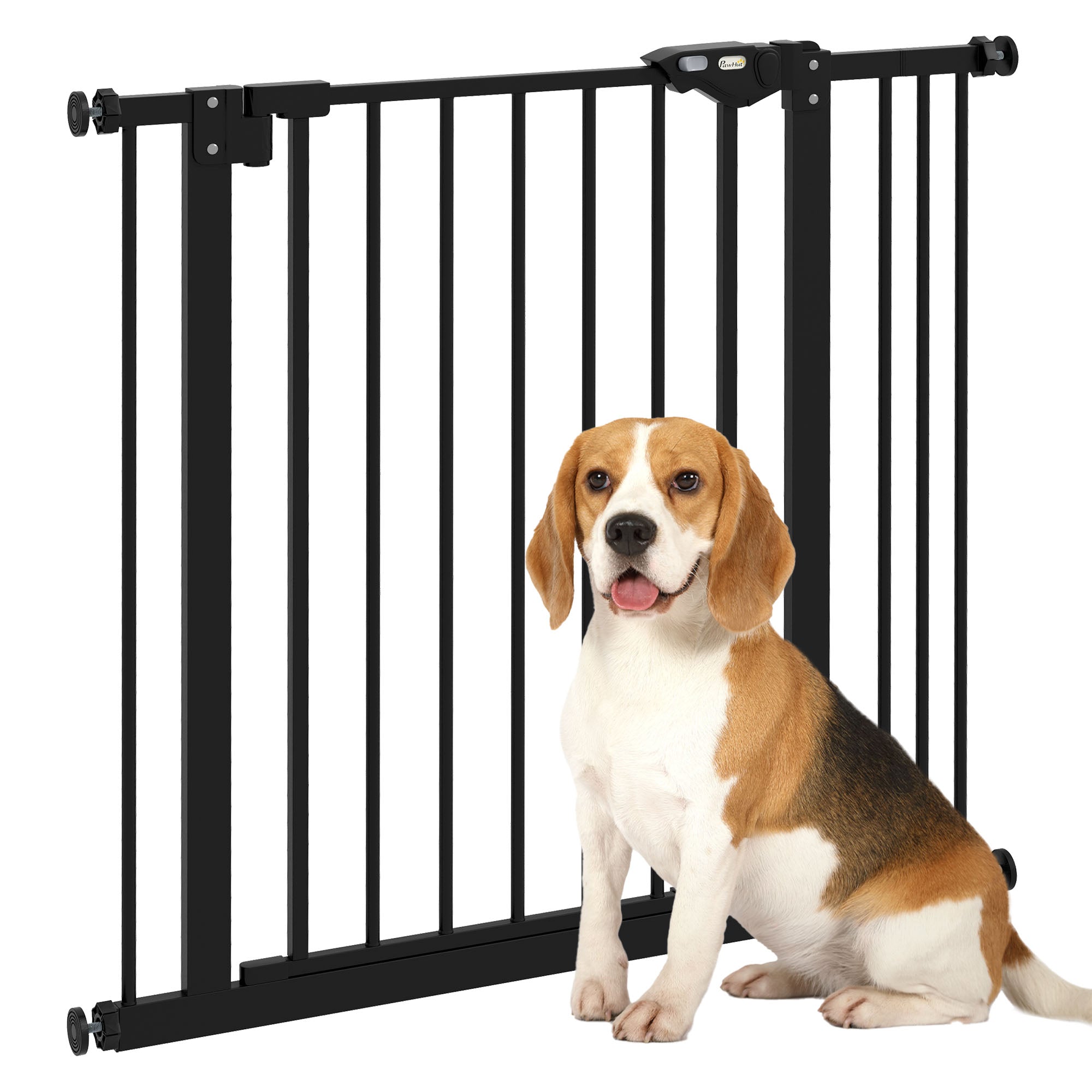 PawHut Metal 74-87cm Wide Adjustable Dog Gate Black - North Peak Garden Furniture